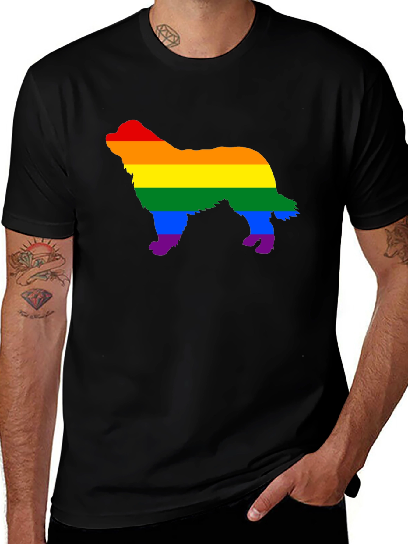 Rainbow Dog Silhouette Black T-Shirt
