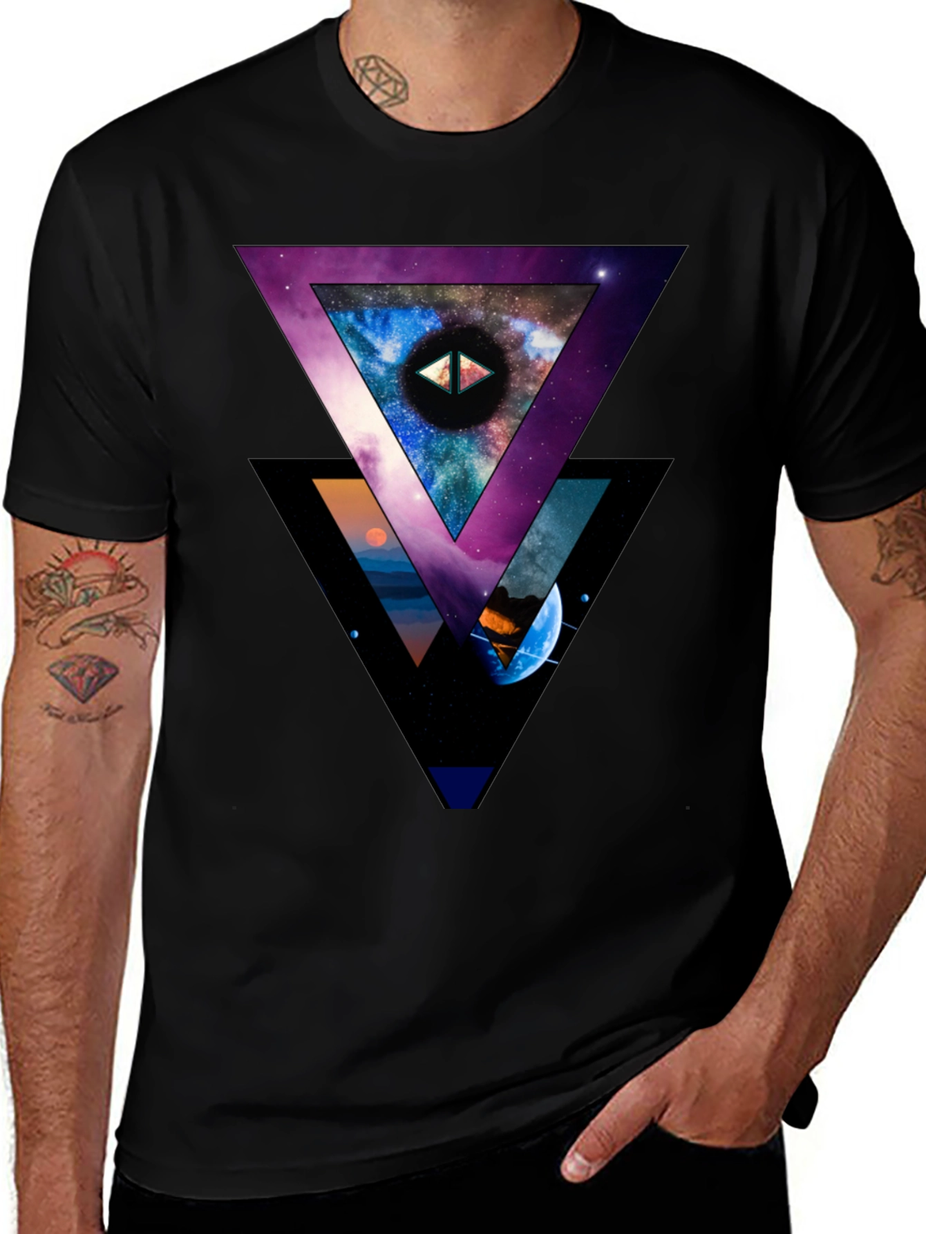 Variant 27 of Cosmic Triangle Graphic Black T-Shirt