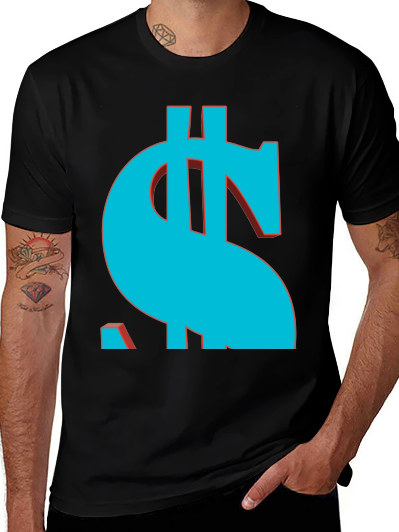 Bold Dollar Sign Graphic Tee - Casual Black T-Shirt