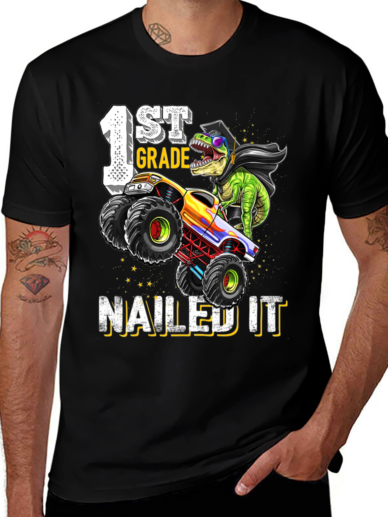 1st Grade Nailed It Dinosaur Monster Truck Graduation T-Shirt
