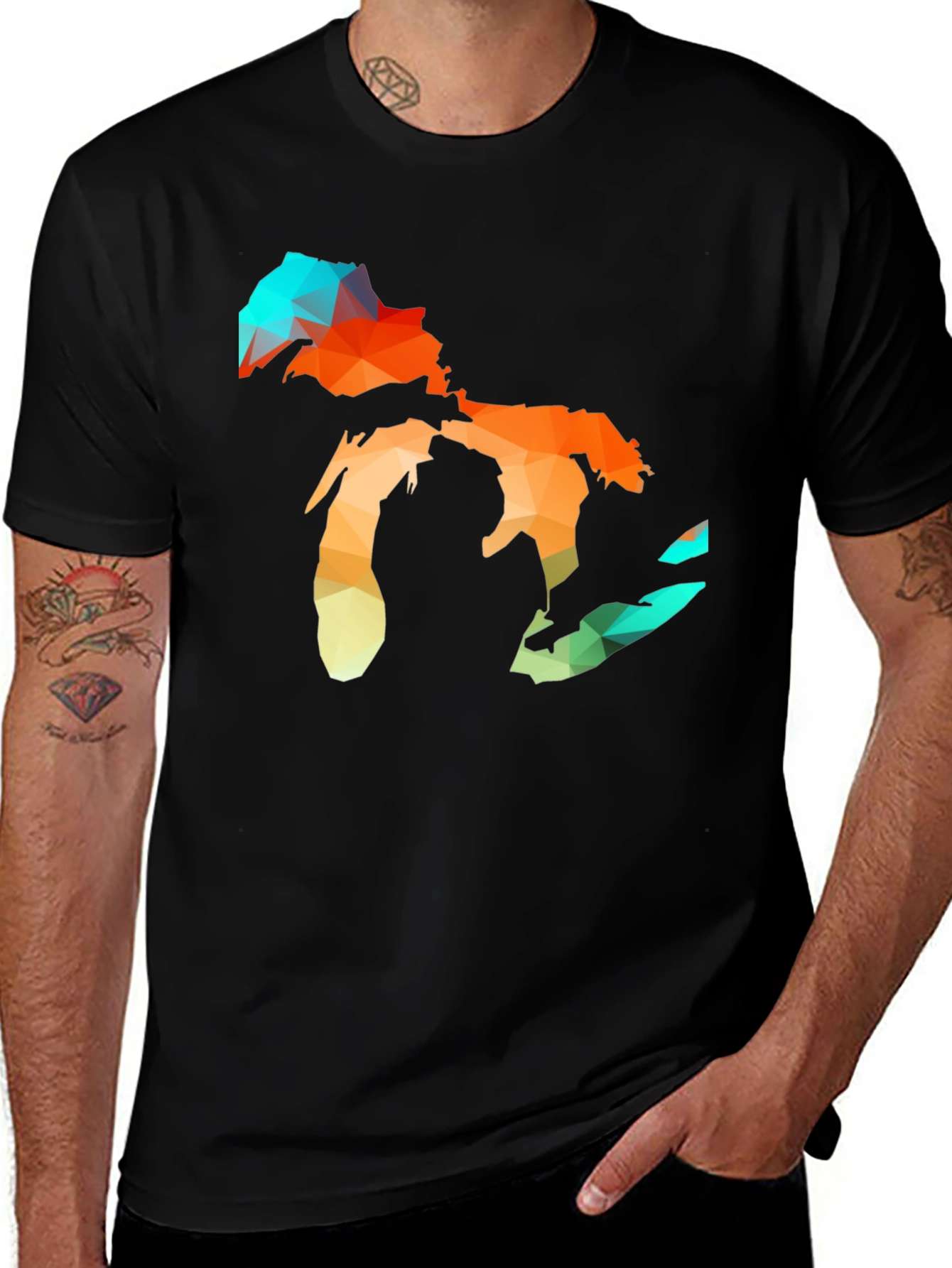 Geometric Great Lakes Black T-Shirt