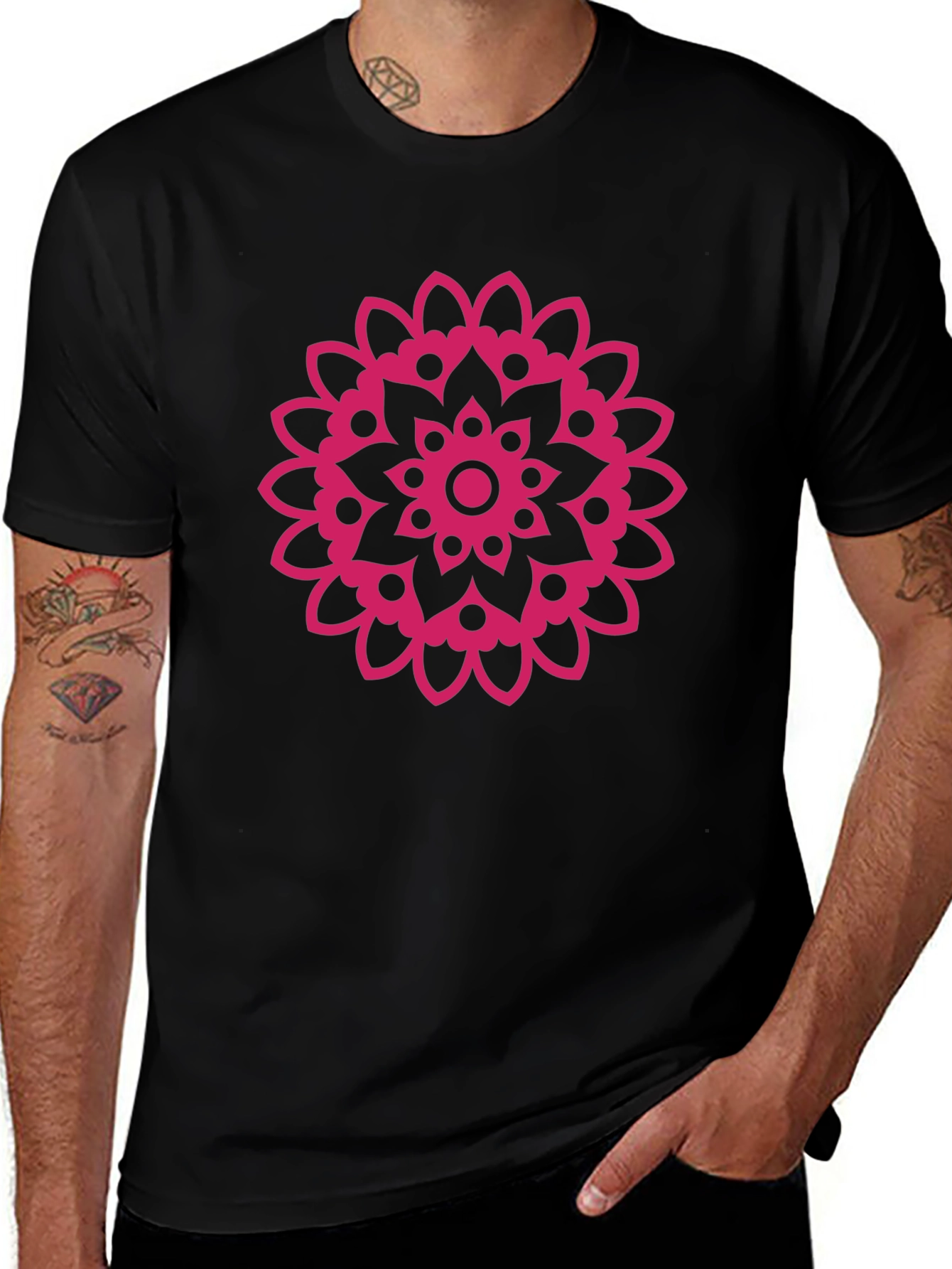 Variant 6 of Black T-Shirt with Pink Mandala Design