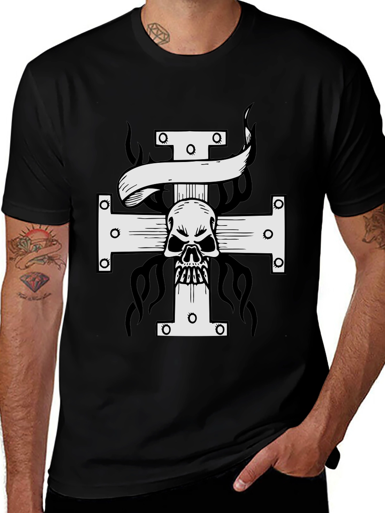 Black Skull Cross Graphic Tee - Black main image