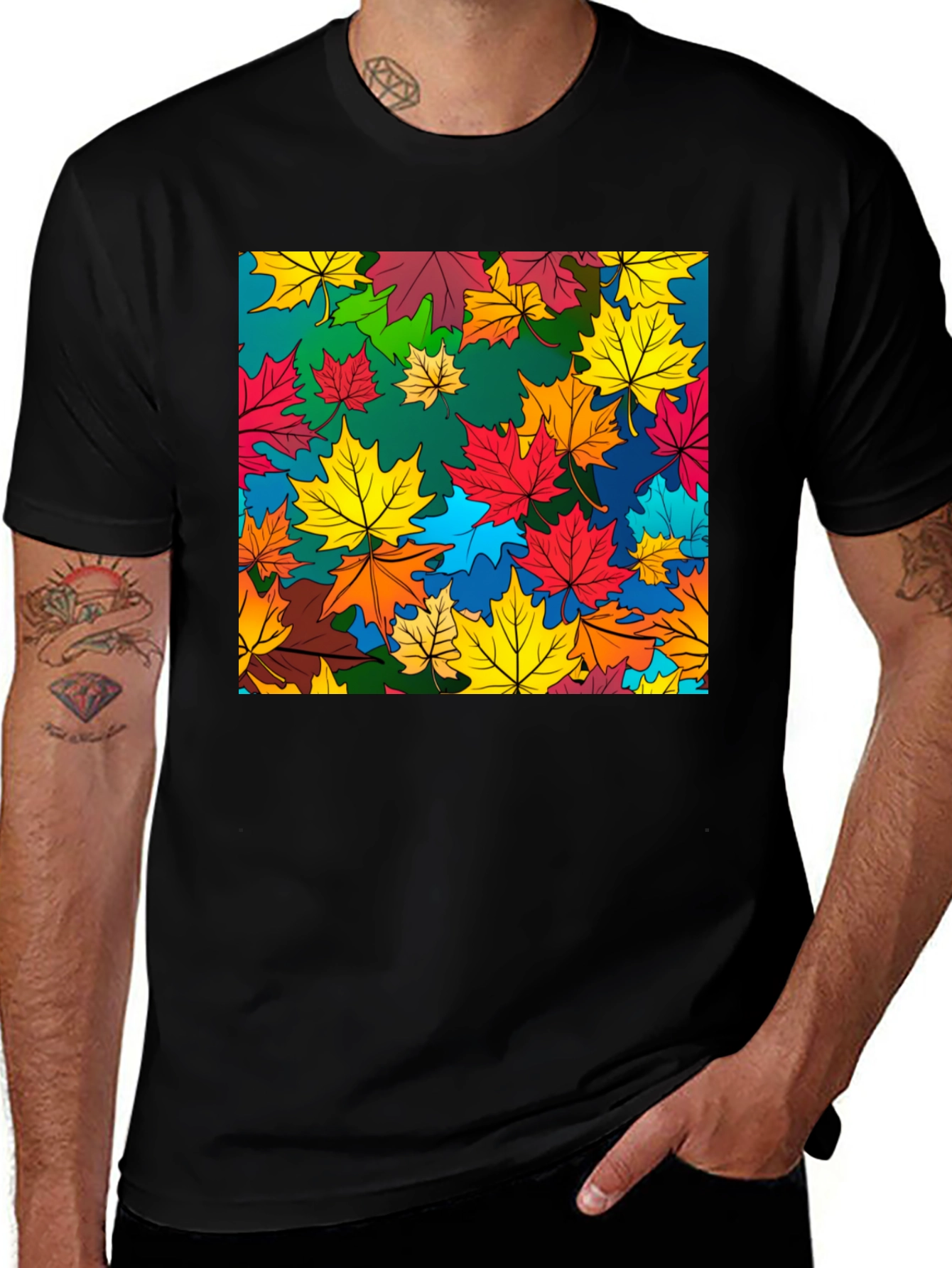 Black Autumn Leaves Graphic Tee - Stylish Nature Design main image
