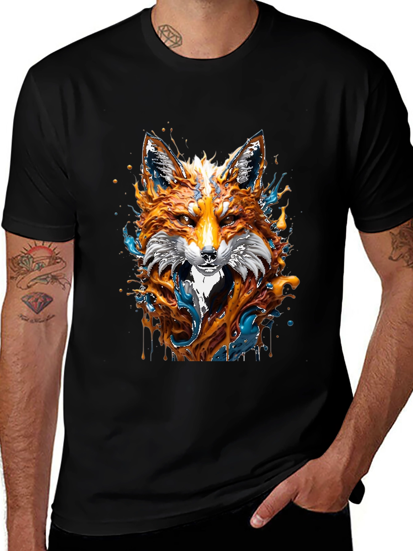 Variant 5 of Fox Art Graphic Black T-Shirt - Unique Design