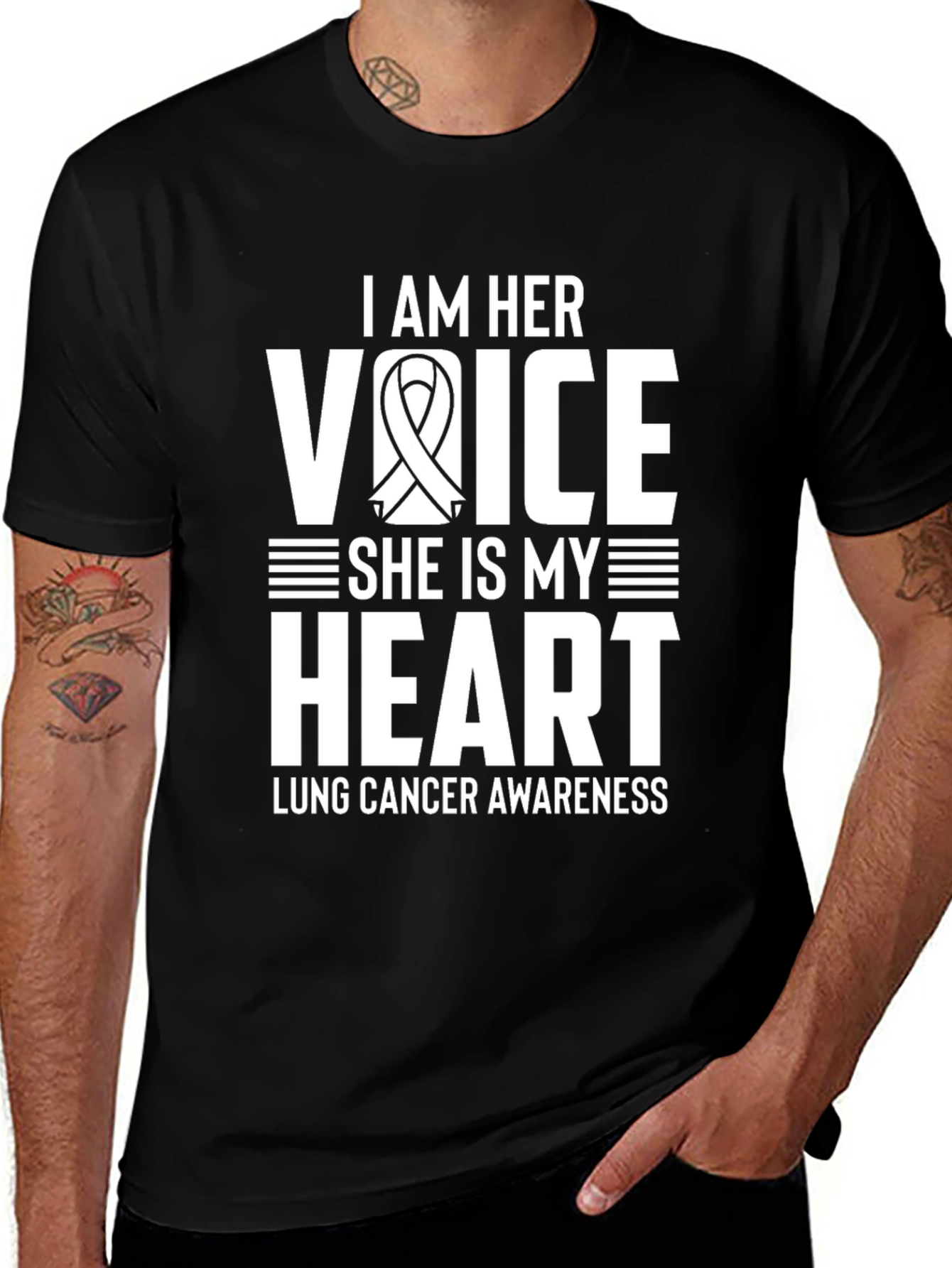 Lung Cancer Awareness T-Shirt: I Am Her Voice, She Is My Heart