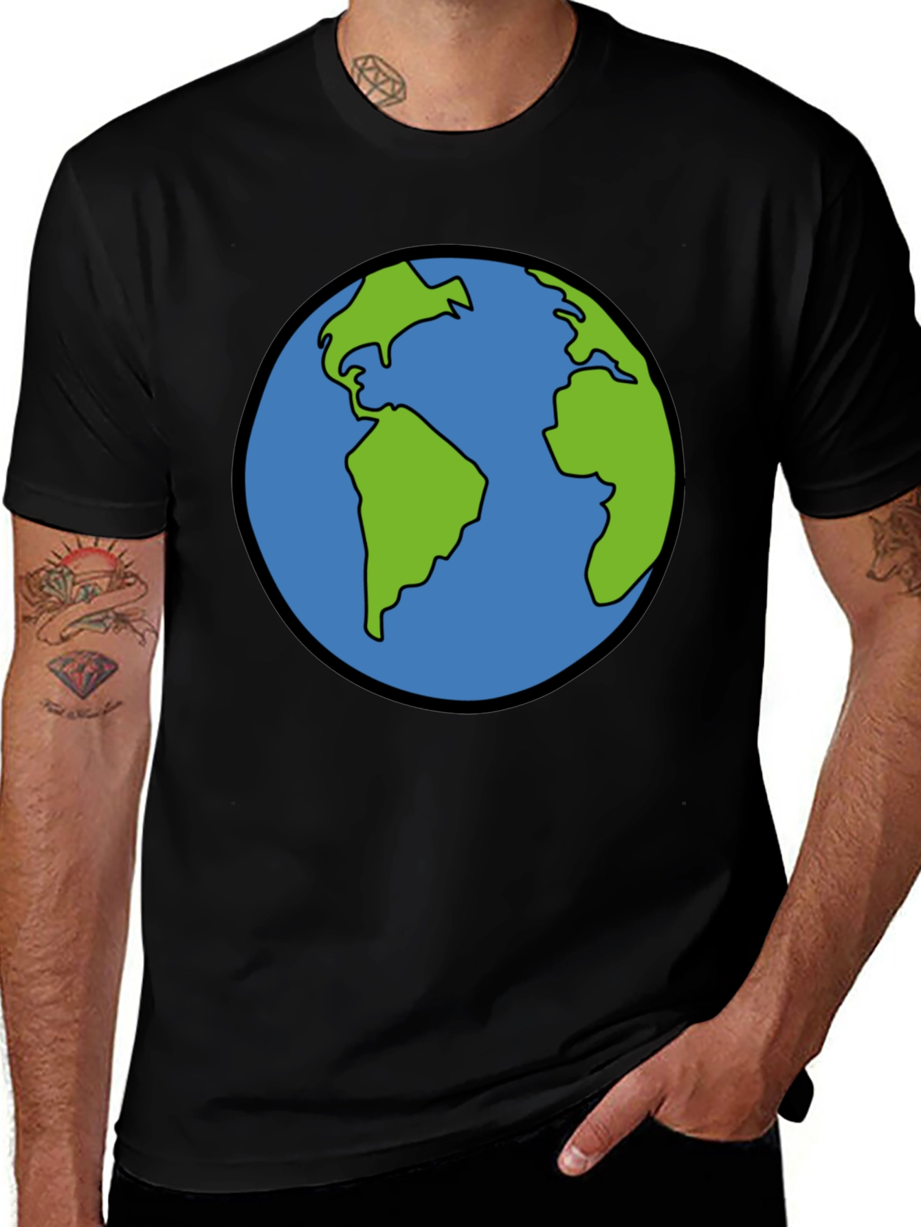 Earth Graphic Tee - Black Crew Neck T-Shirt