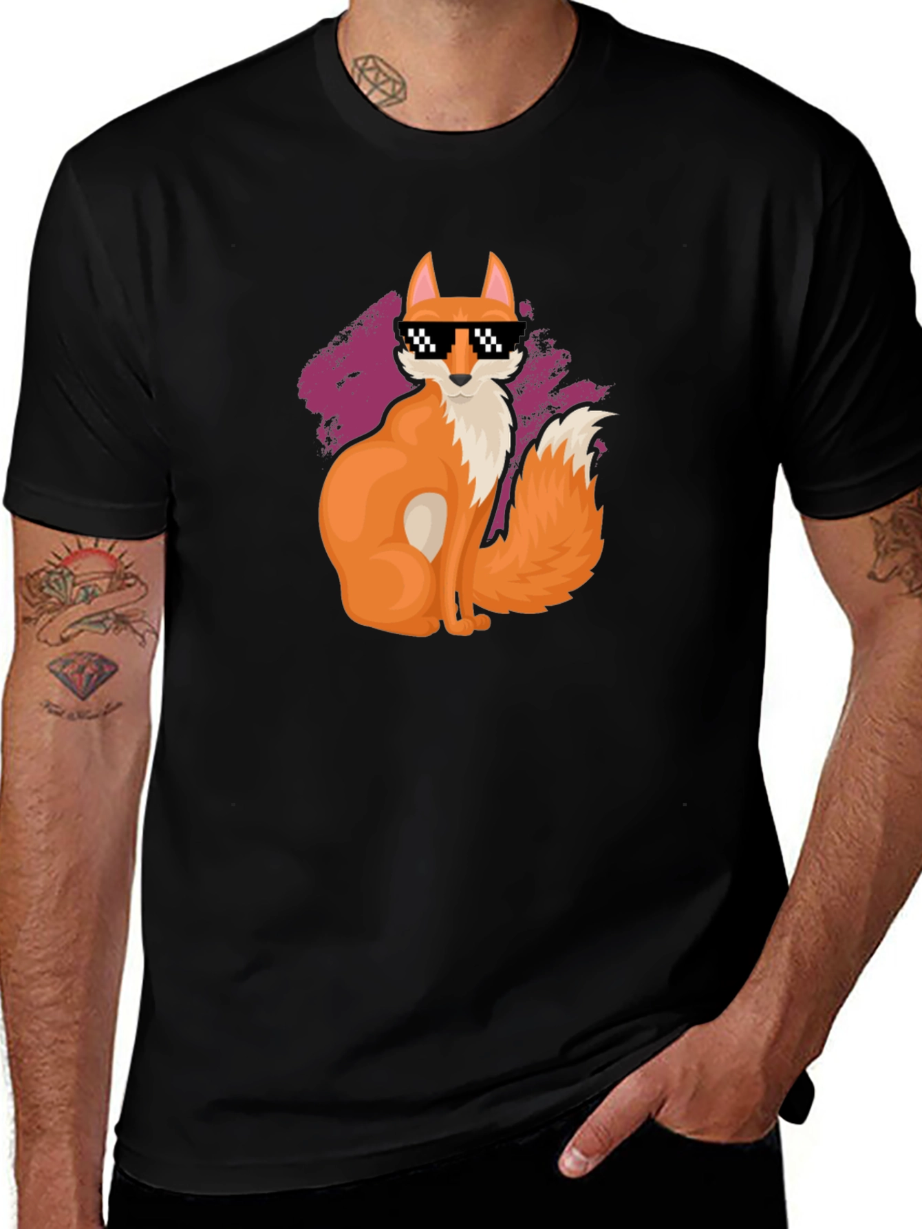 Variant 28 of Cool Fox Pixel Sunglasses Black T-Shirt