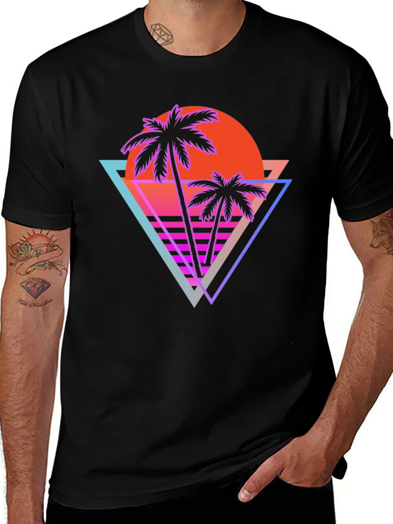 Variant 28 of Retro Sunset Palm T-Shirt - Vintage 80s Style Tee