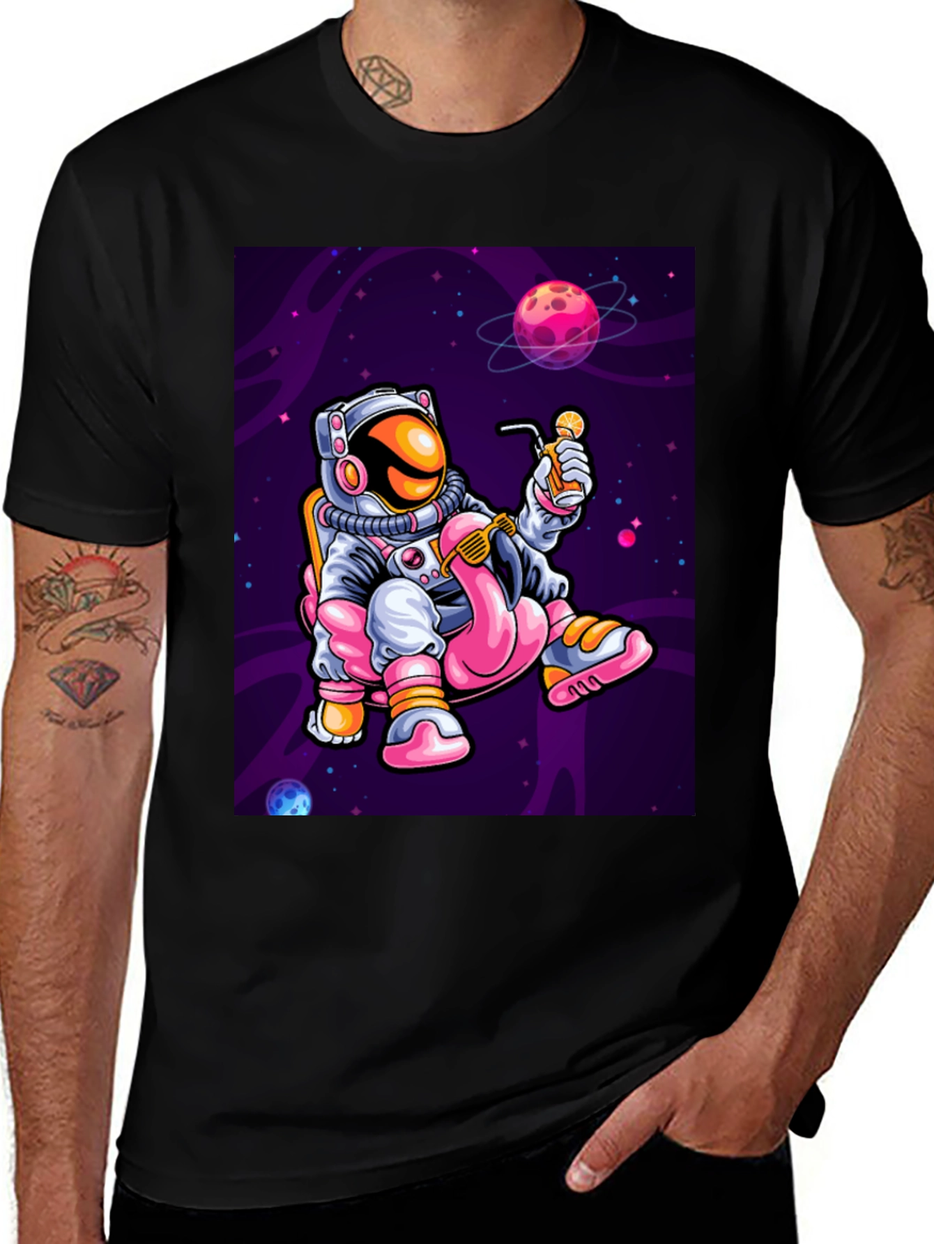 Variant 17 of Astronaut Flamingo Sipping T-Shirt