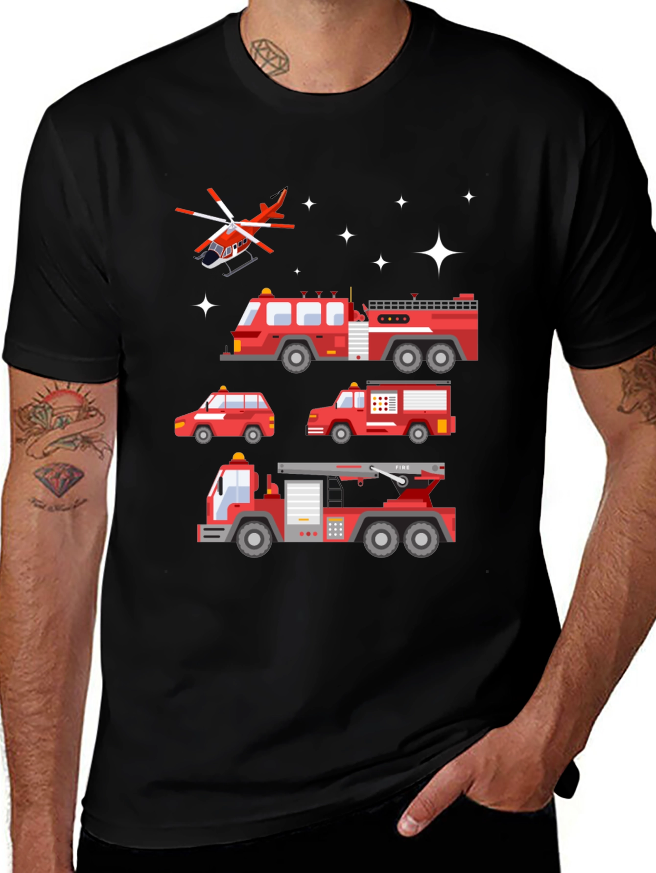 Variant 16 of Fire Trucks Graphic Tee - Black Cotton T-Shirt