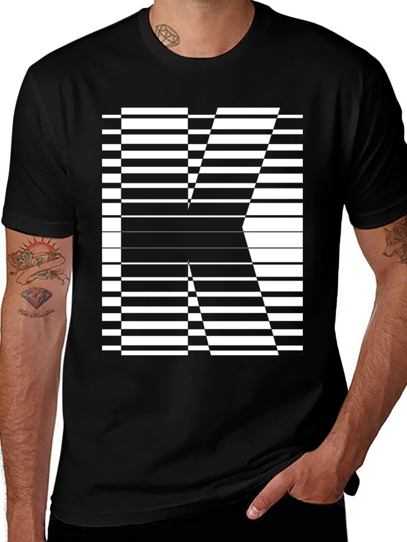 Variant 14 of Stripped Letter K Graphic Tee - Modern Style
