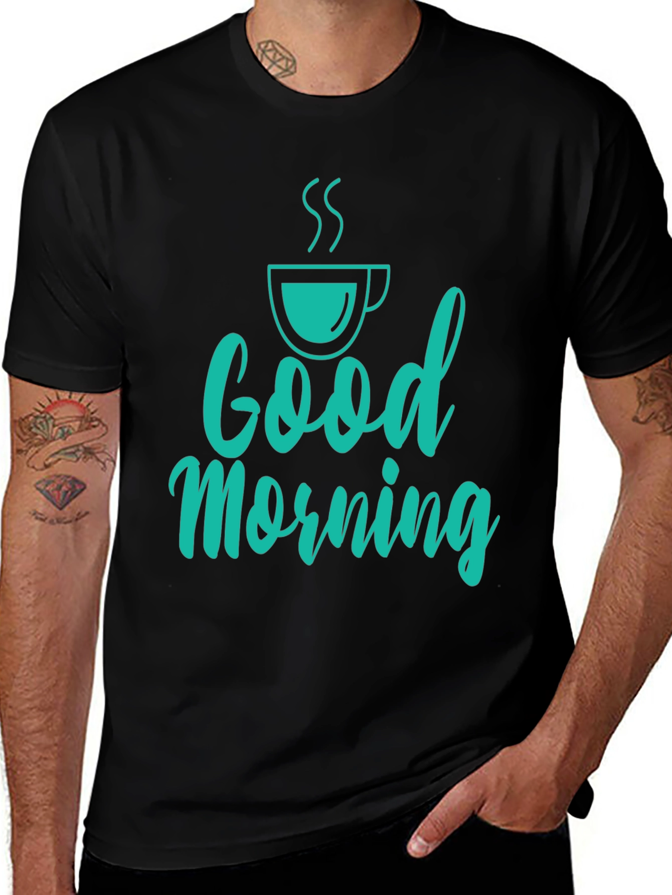 Variant 27 of Good Morning Coffee Graphic Tee - Black Cotton Blend