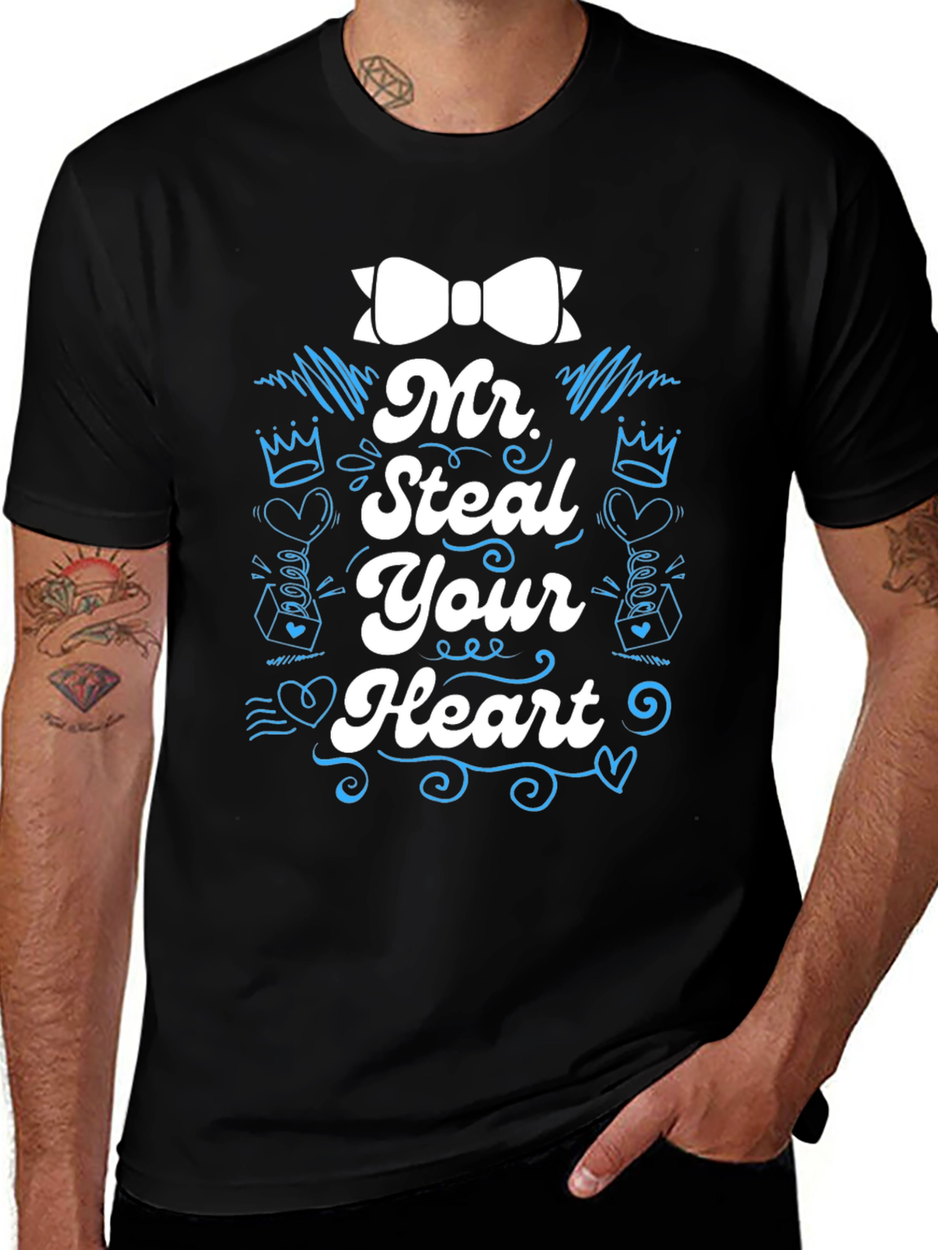 Variant 10 of Mr. Steal Your Heart Graphic Tee - Black Cotton T-Shirt