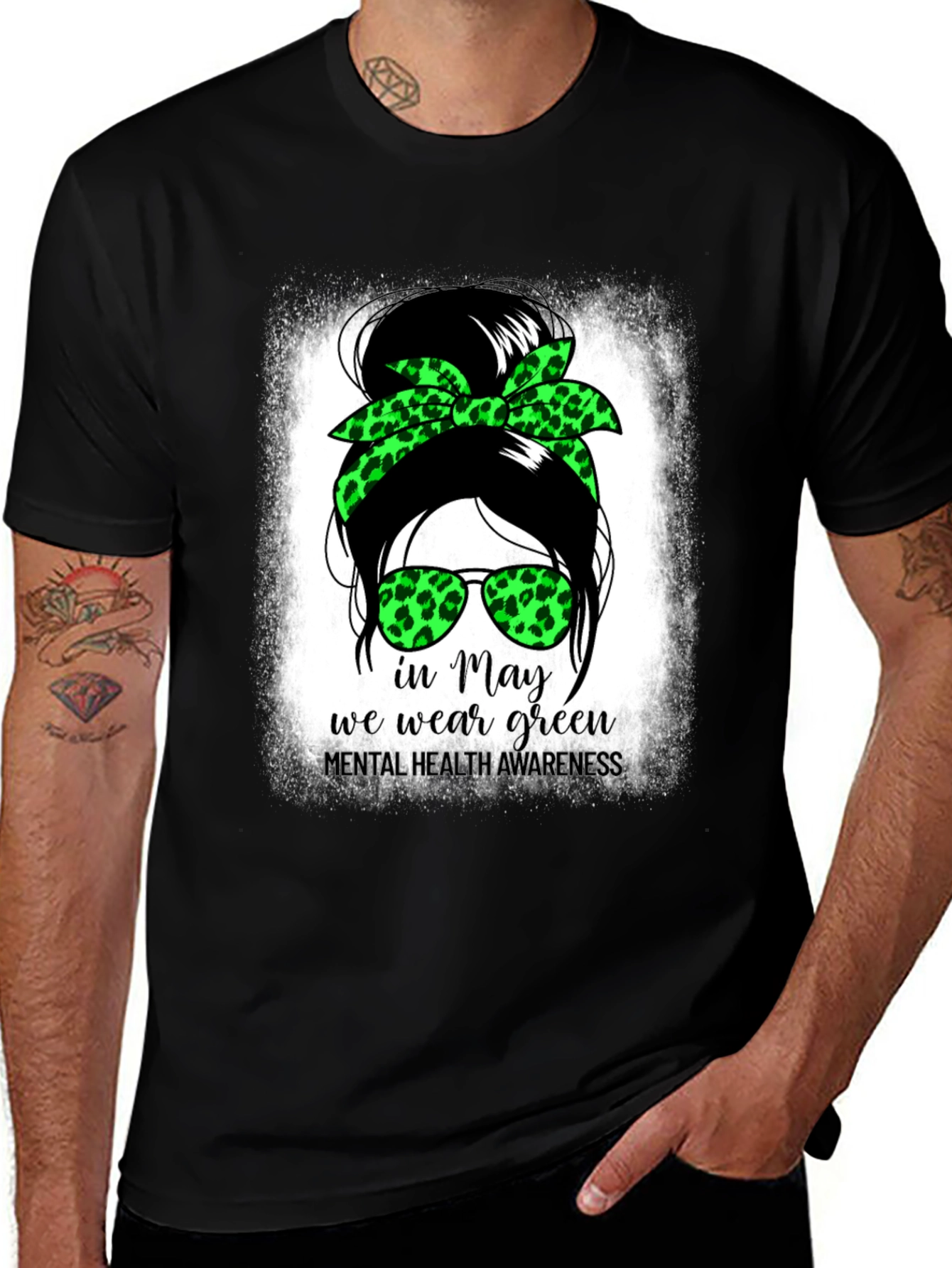 Mental Health Awareness Green Messy Bun T-Shirt