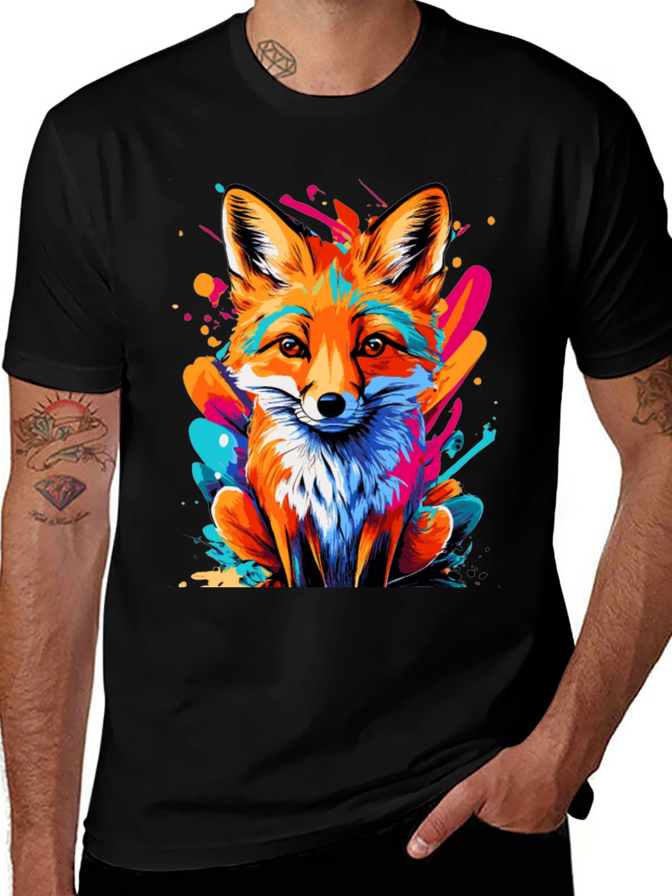 Variant 16 of Vivid Fox Graphic Tee - Stylish Crew Neck Top