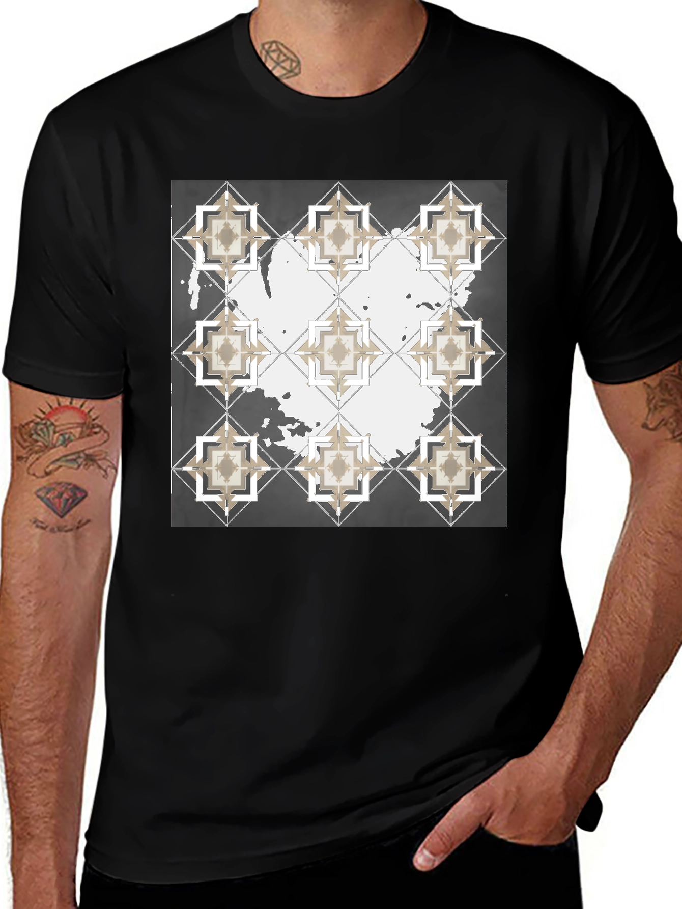 Variant 22 of Geometric Tile Print Crew Neck T-Shirt