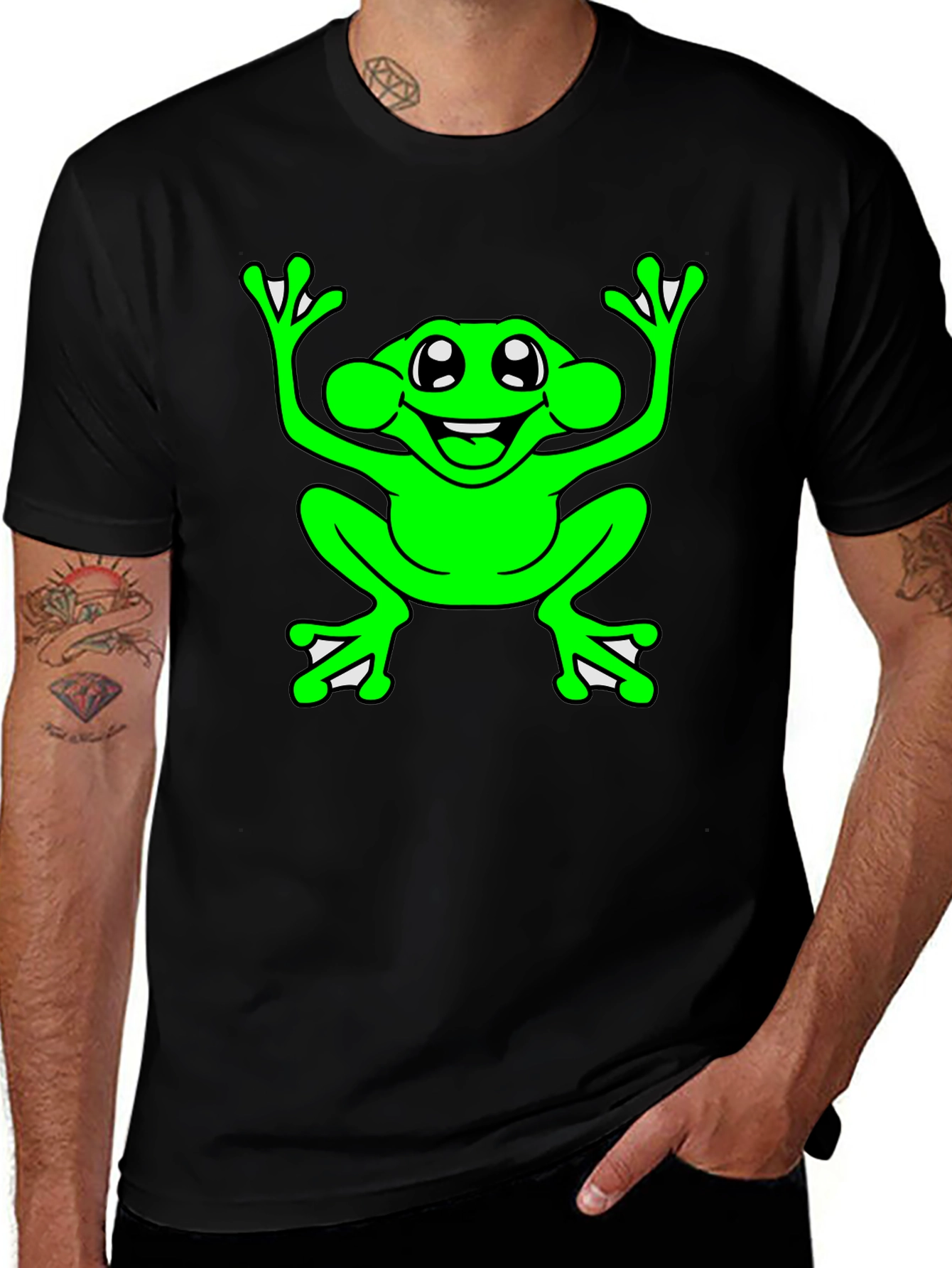 Variant 15 of Funny Frog Graphic T-Shirt - Black Cotton Tee
