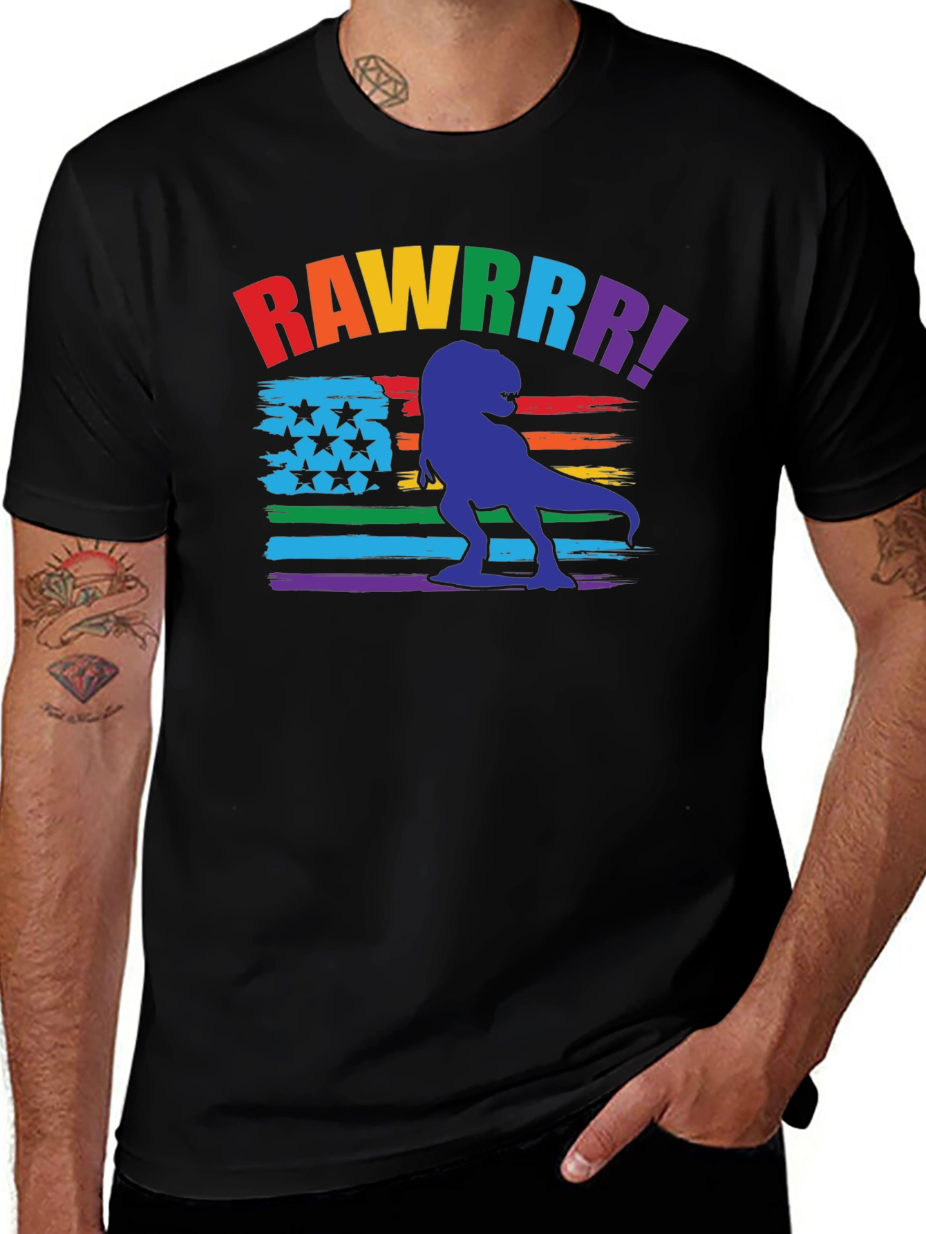 Variant 30 of Rainbow Dinosaur Pride T-Shirt - "RAWWWRR!"
