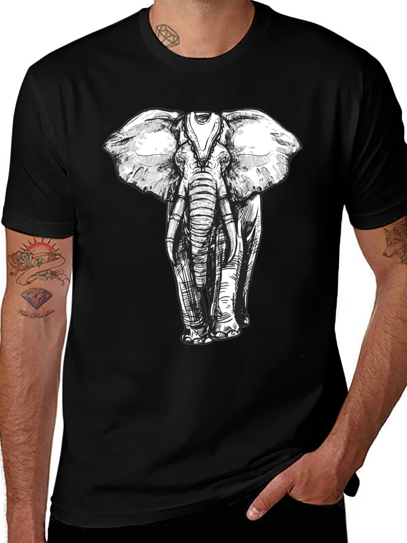 Variant 30 of Elephant Graphic Print Black T-Shirt