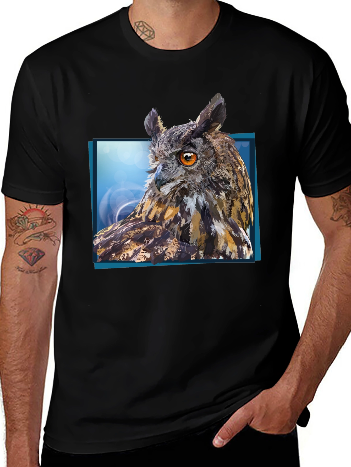 Variant 7 of Owl Graphic Tee - Men's Black Short Sleeve
