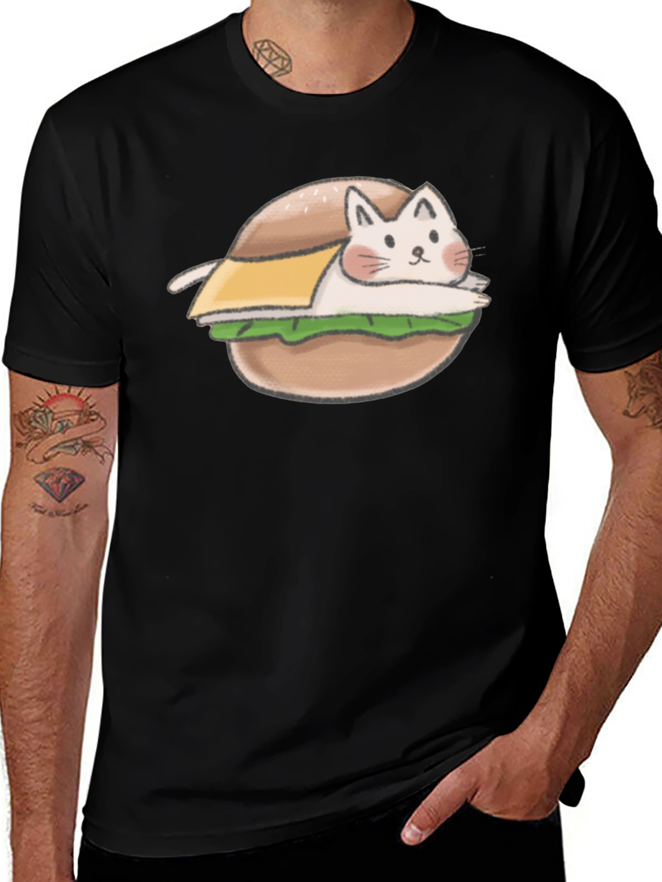 Variant 14 of Cat Burger Graphic Tee - Funny Foodie T-Shirt