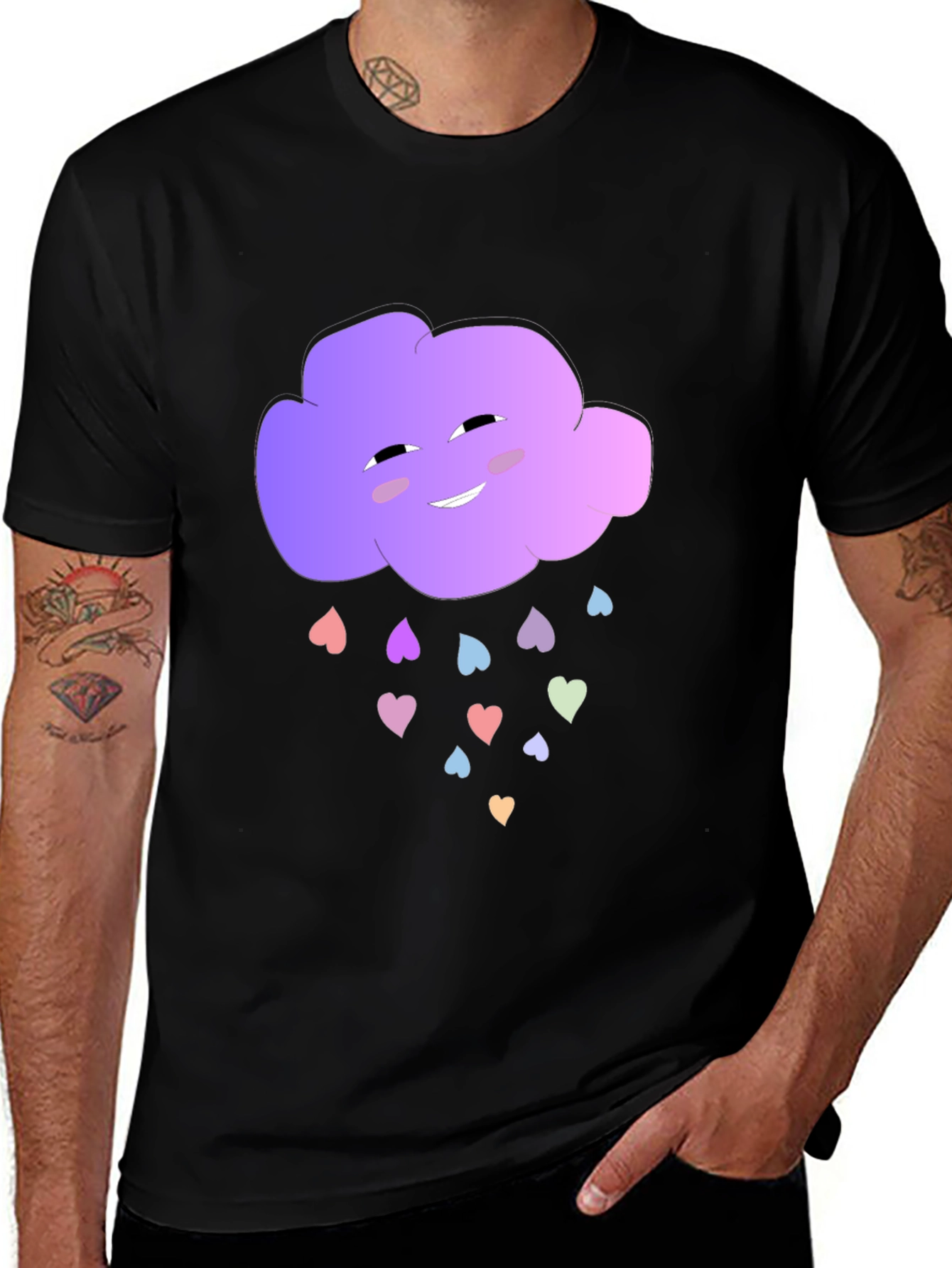 Cute Cloud & Hearts Graphic Tee - Black Cotton Comfort