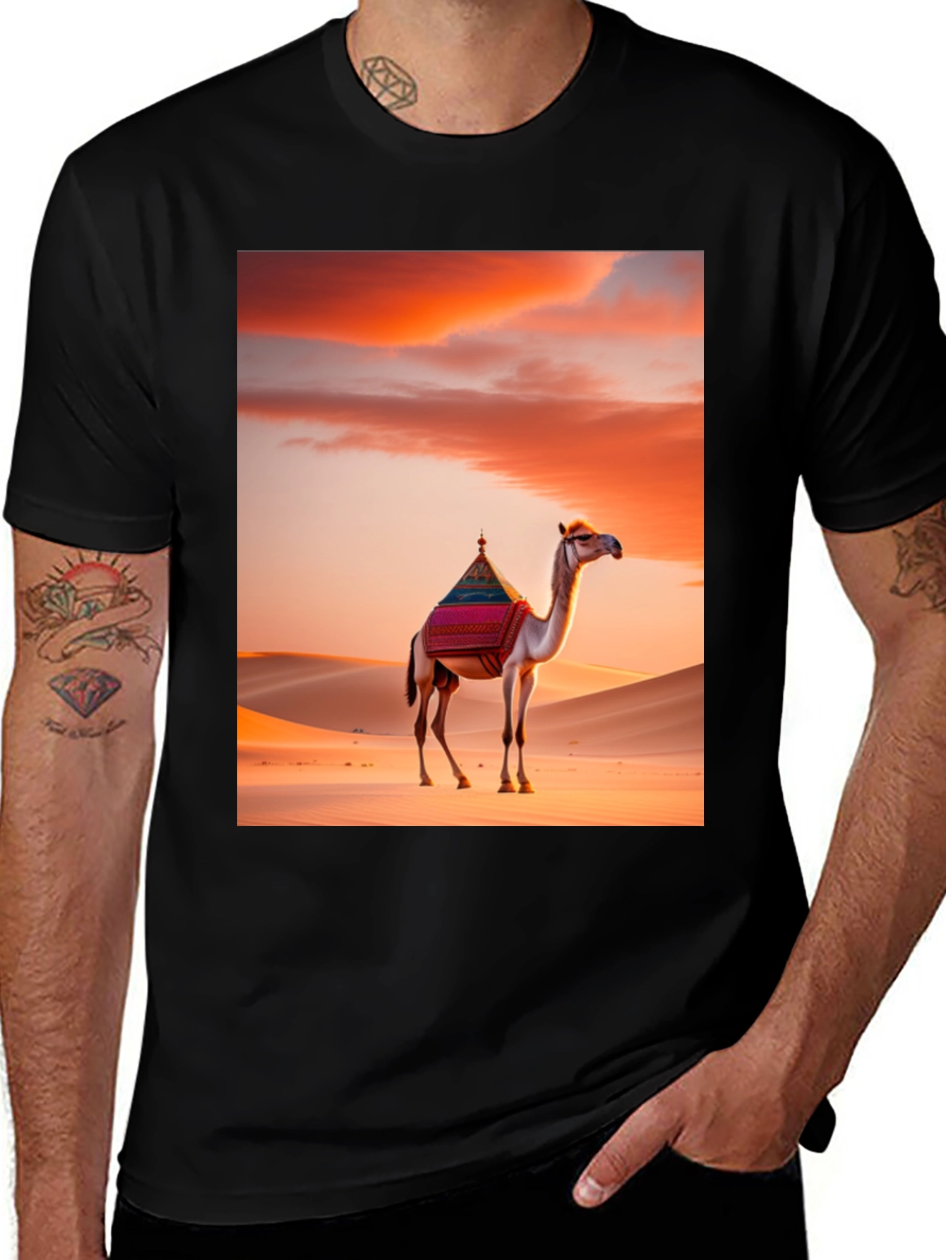 Variant 21 of Camel Desert Graphic Tee - Unisex Black T-Shirt