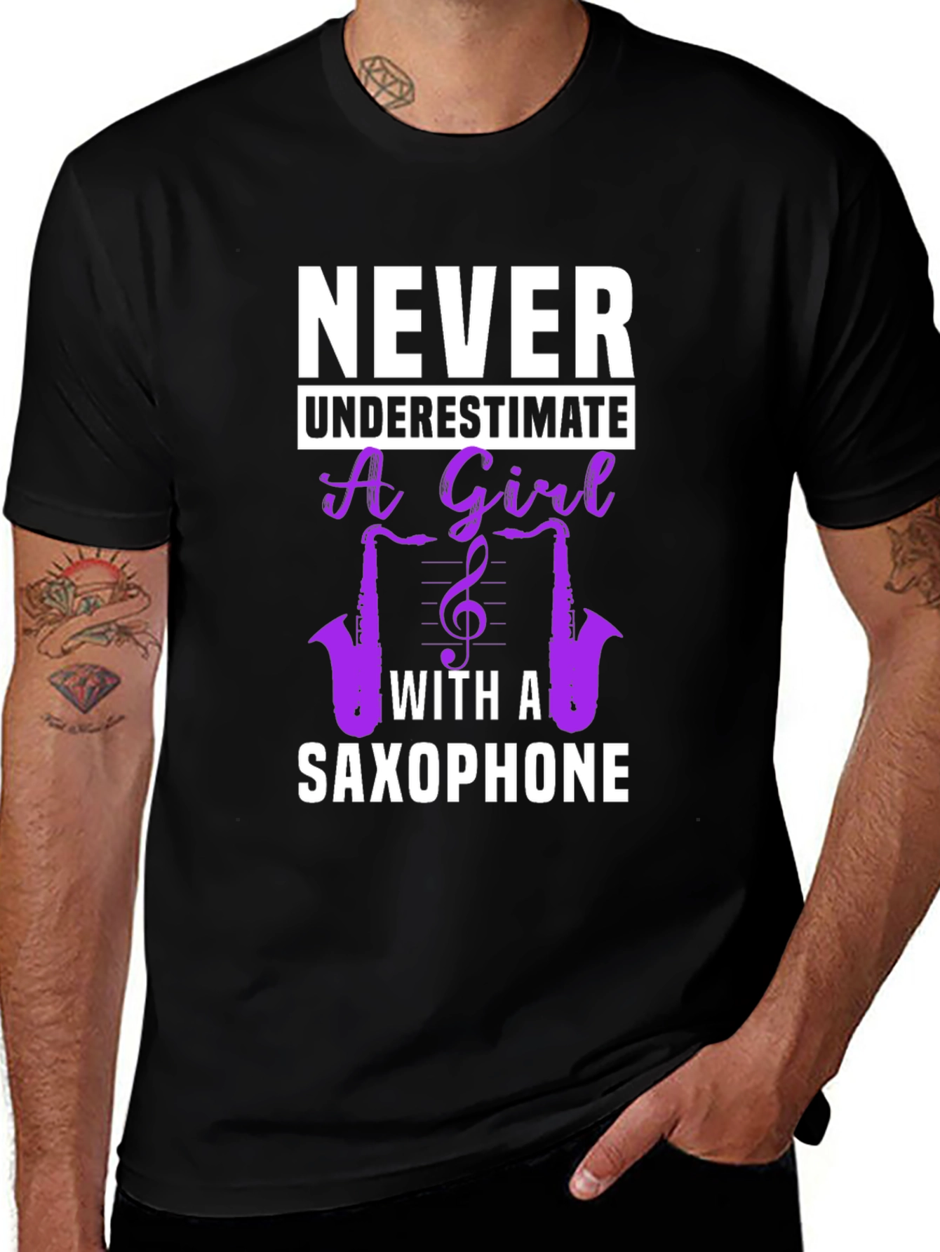 Variant 10 of Never Underestimate Saxophone Girl T-Shirt