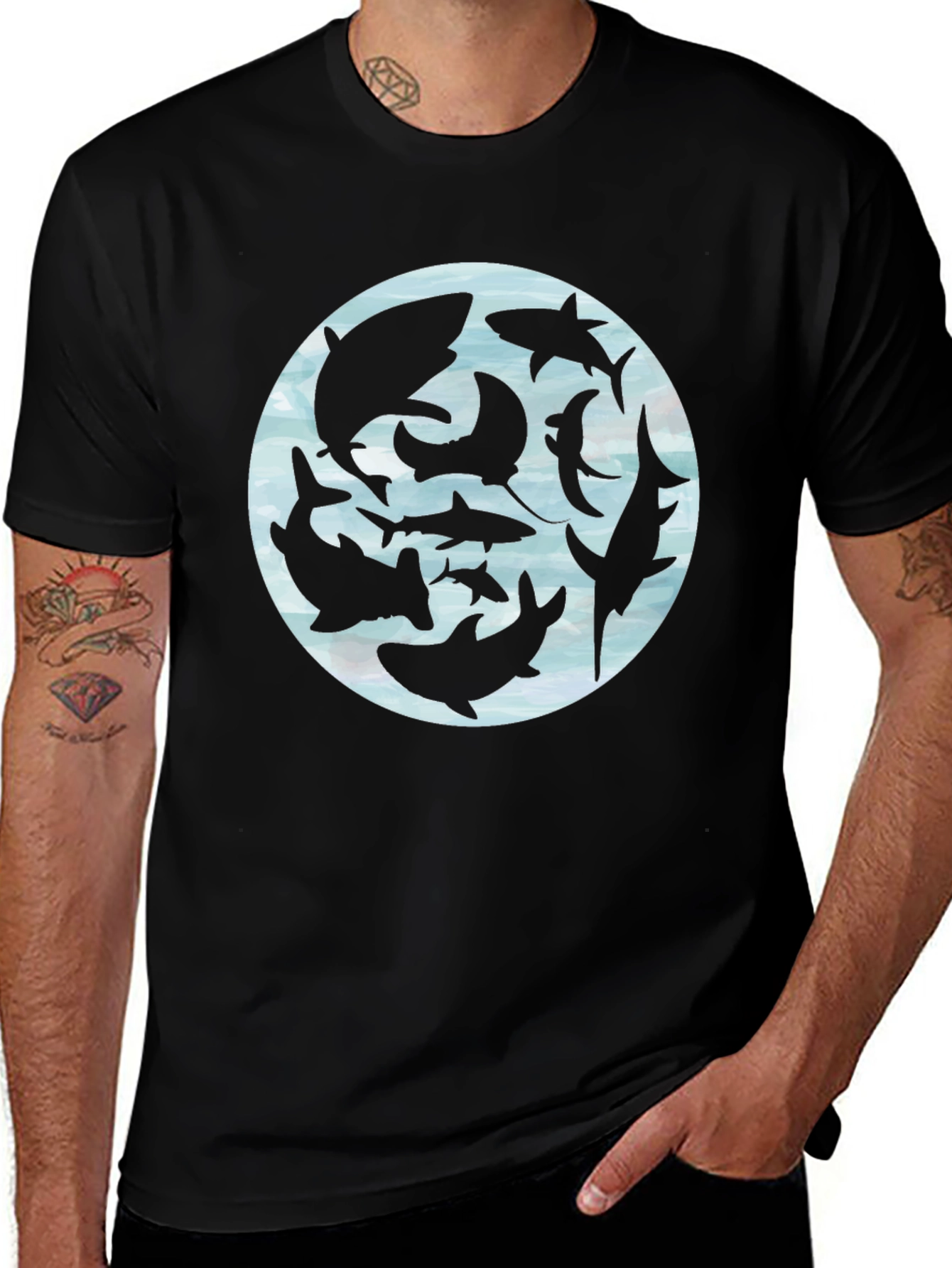 Variant 30 of Shark Silhouette T-Shirt - Ocean Life Graphic Tee