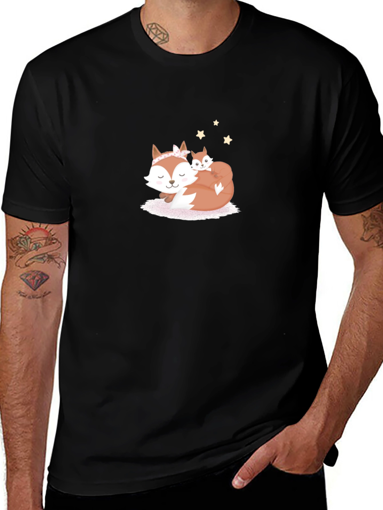 Variant 18 of Cute Fox Mom & Baby Black T-Shirt