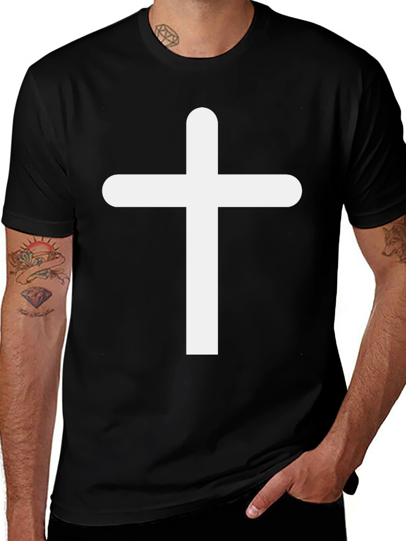 Variant 21 of White Cross Graphic Black T-Shirt
