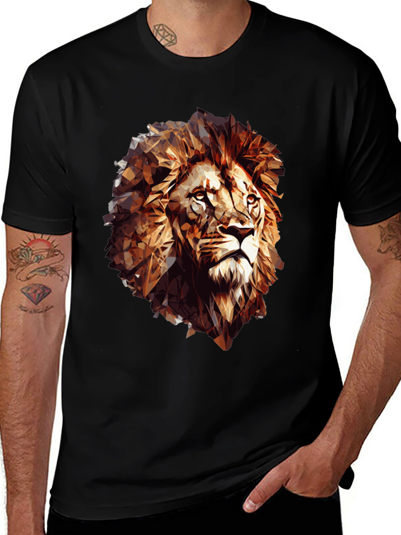 Variant 20 of Geometric Lion Graphic Tee - Black