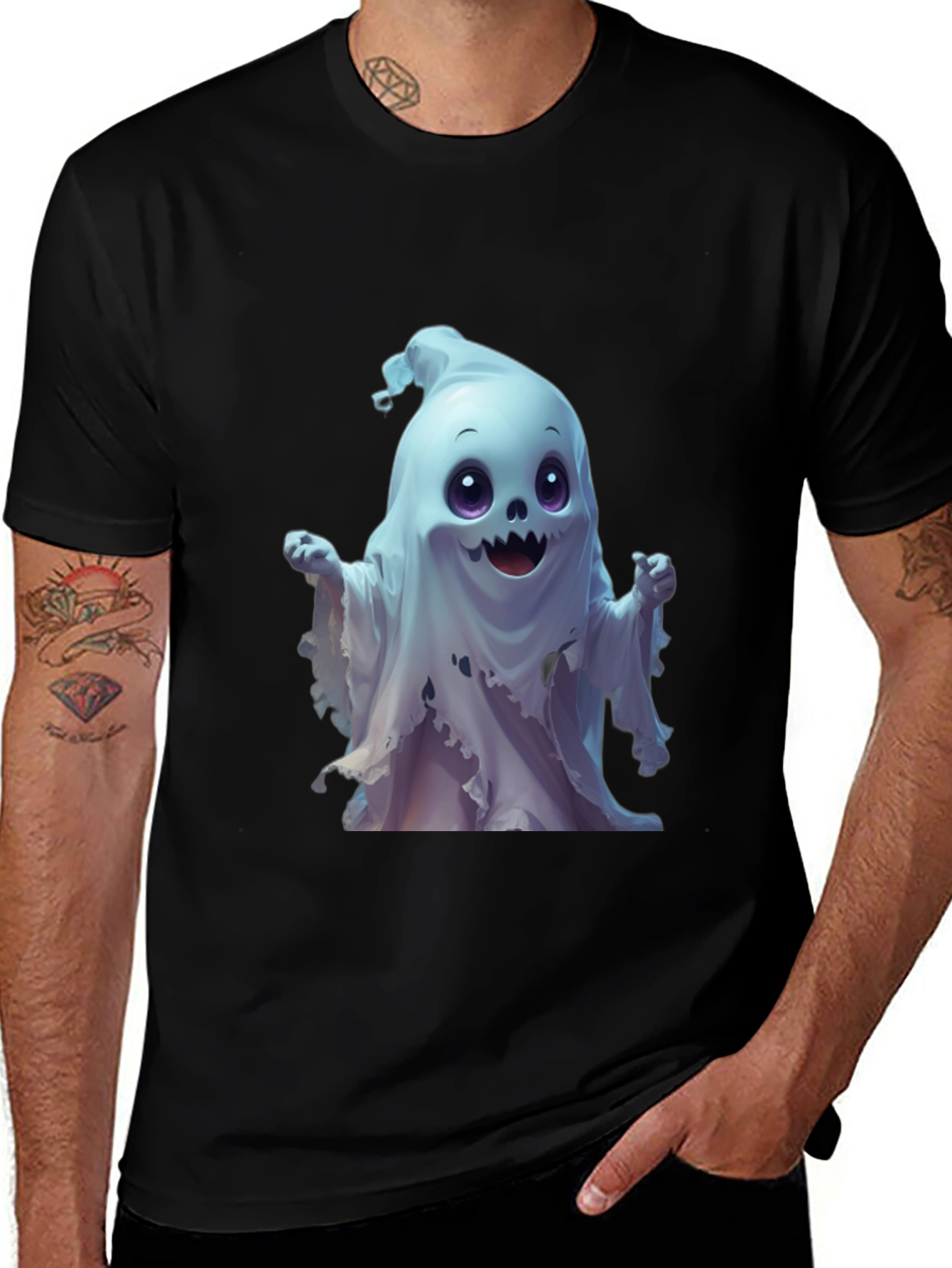 Spooky Cute Ghost Graphic Tee - Black