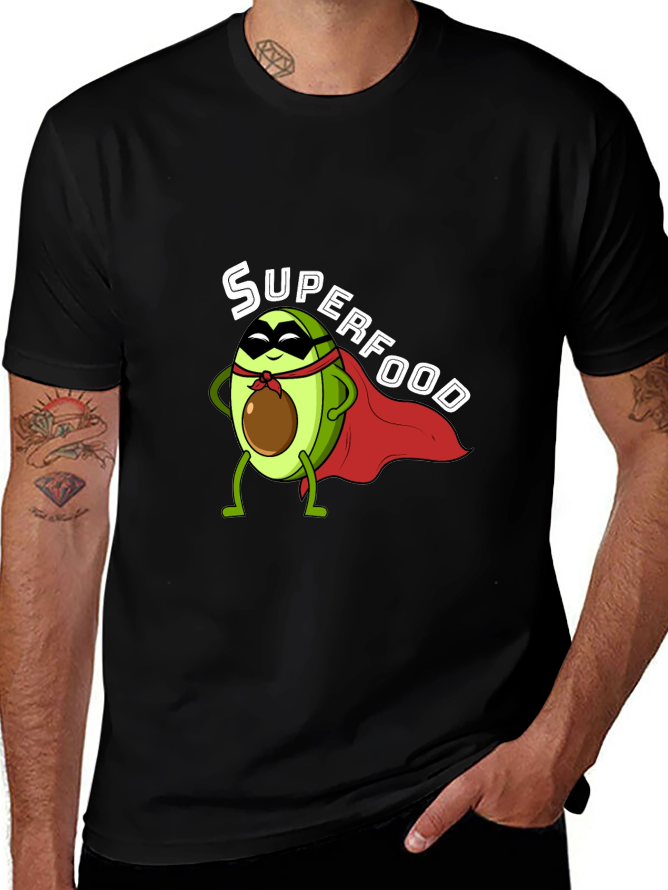 Variant 19 of Superfood Avocado Superhero Black T-Shirt