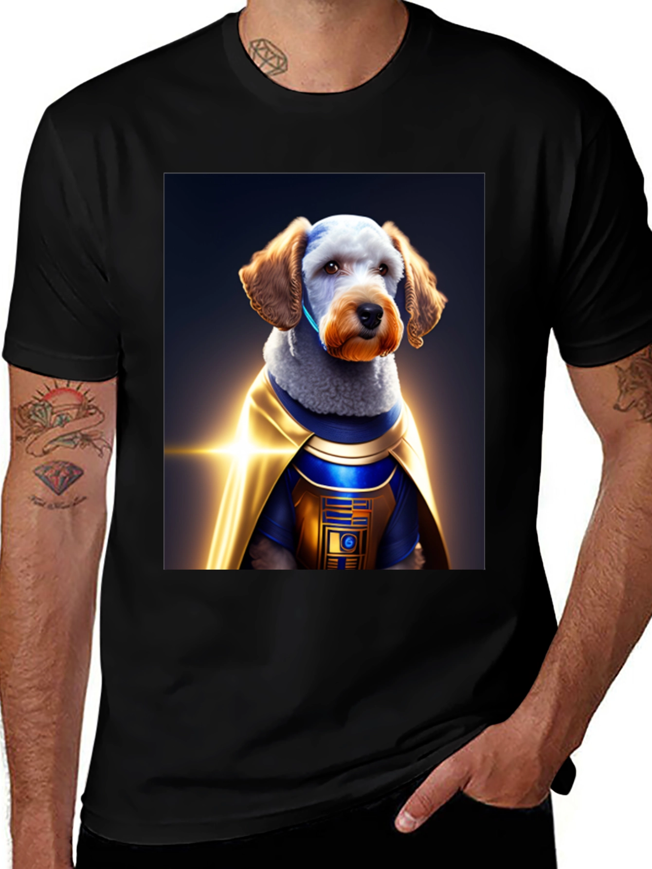 Variant 15 of Dog Dressed as R2-D2 on Black T-Shirt