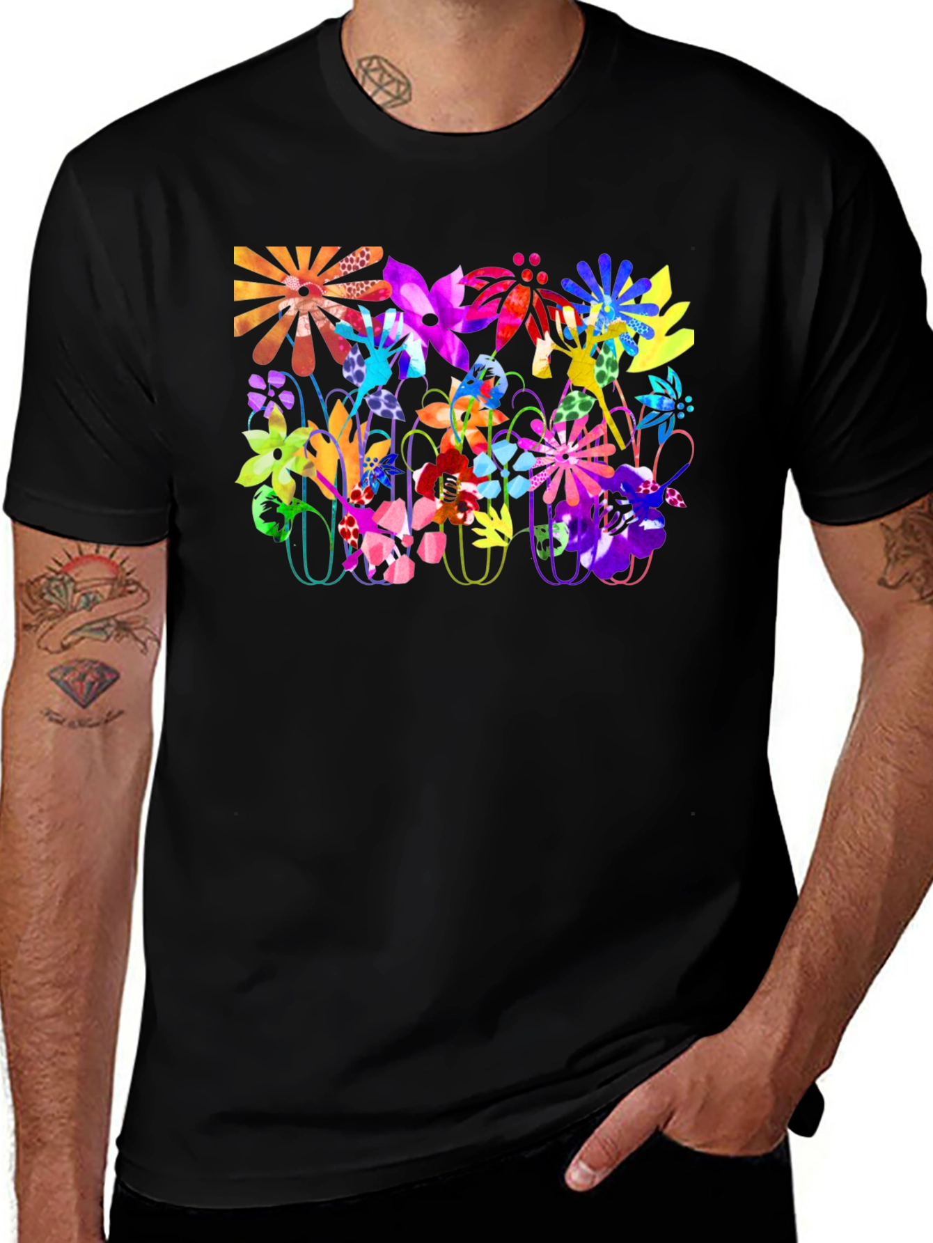 Variant 23 of Vibrant Floral Graphic Tee - Bold Black T-Shirt