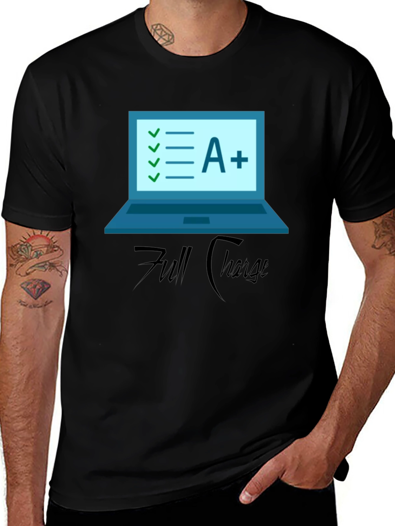 Full Charge A+ Laptop Black T-Shirt