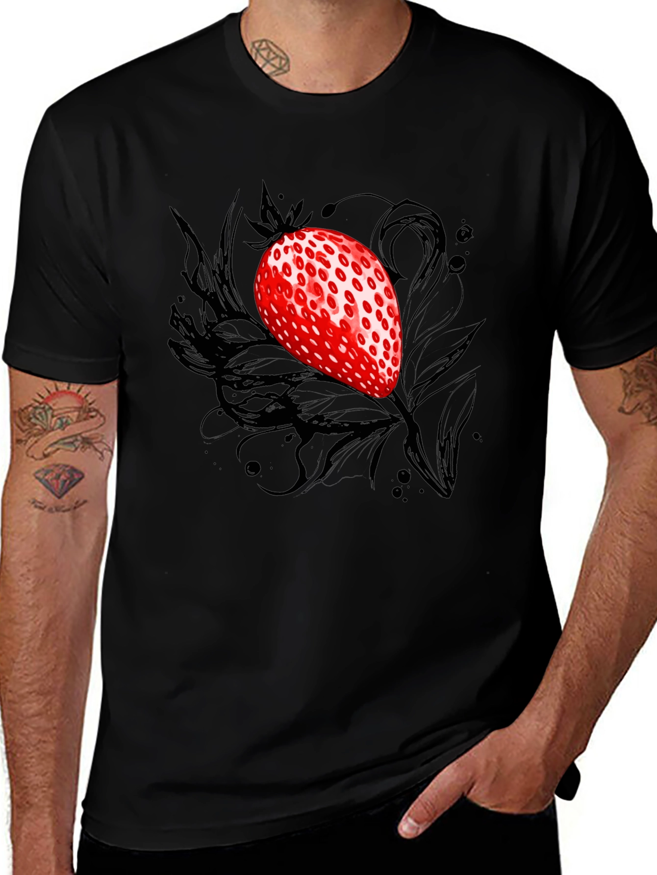 Variant 14 of Strawberry Graphic Black T-Shirt