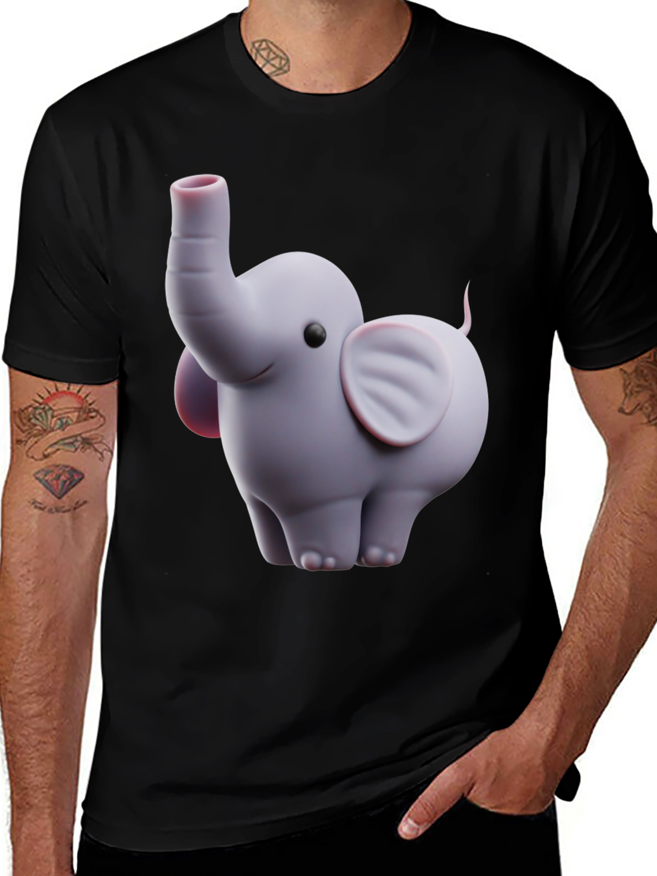 Variant 27 of Cute Elephant Graphic Tee - Black Cotton Blend