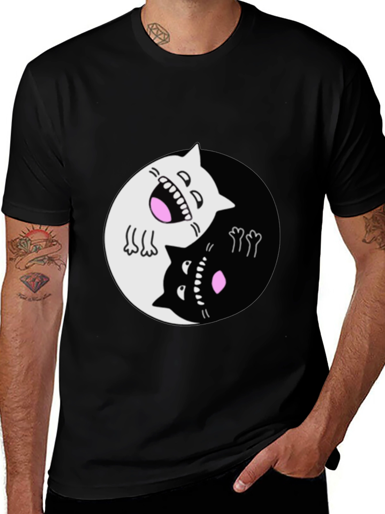 Variant 29 of Yin Yang Cats Graphic Tee - Balance & Style