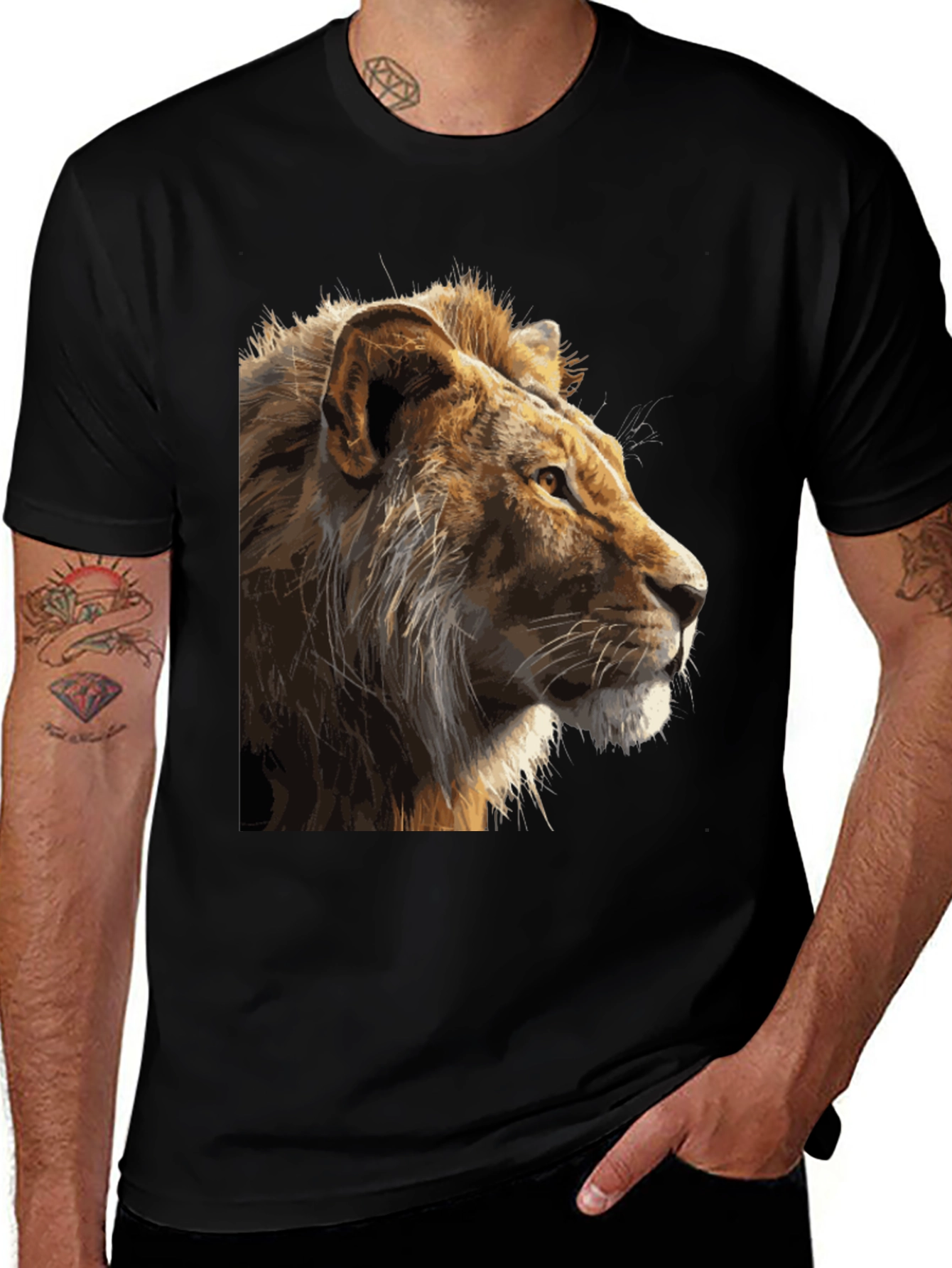 Variant 20 of Lion Graphic Print Black T-Shirt