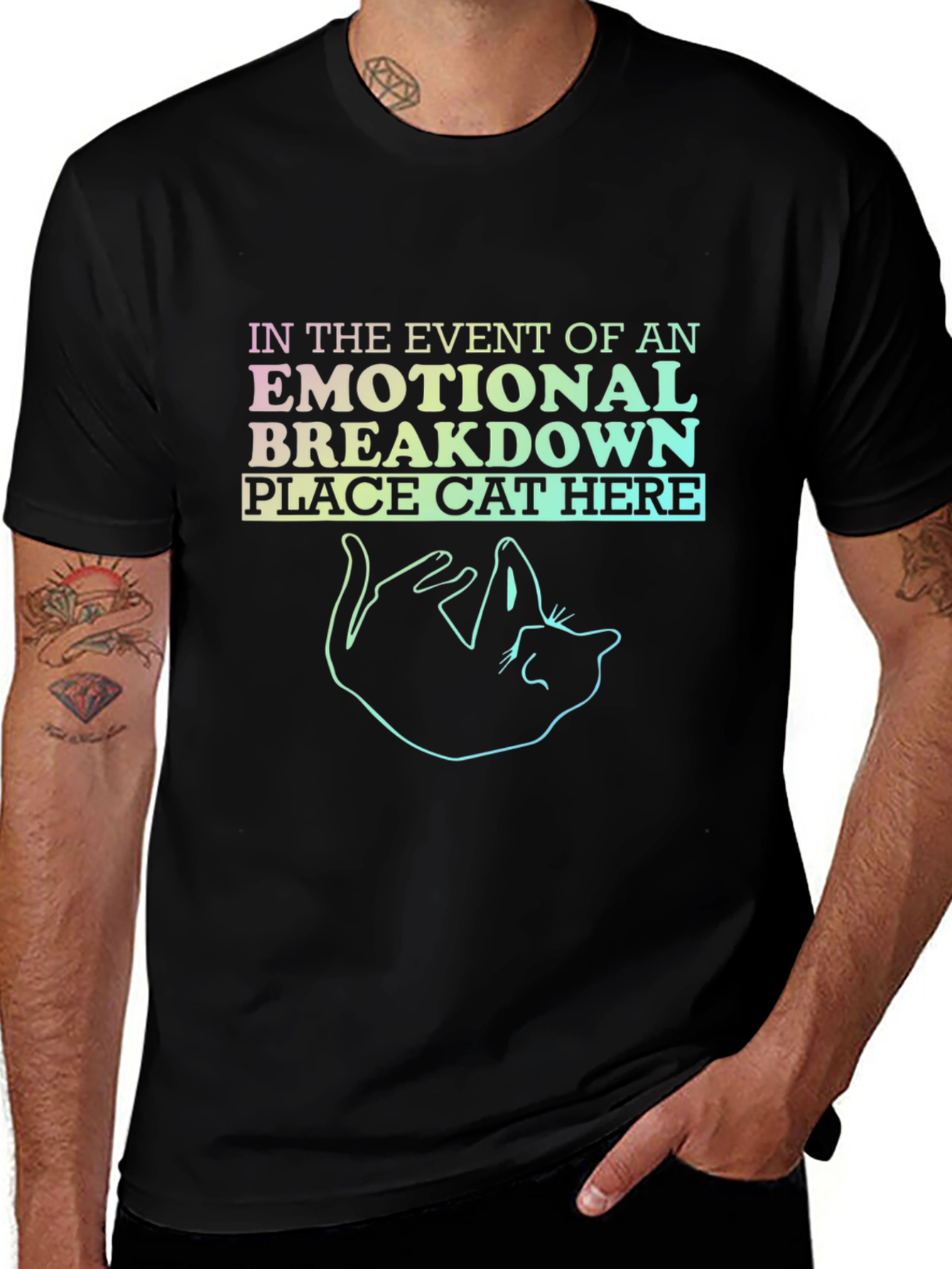 Variant 11 of Emotional Breakdown Cat Graphic Tee - Black
