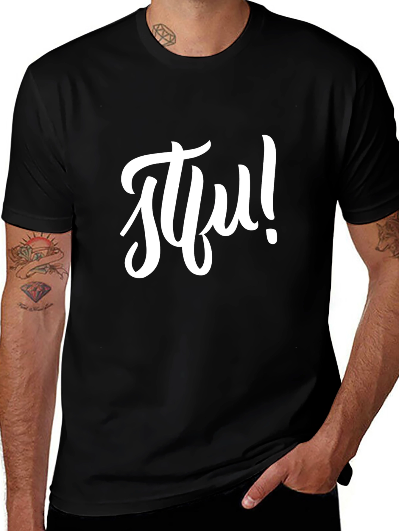 Black STFU Graphic Tee - Black Crew Neck T-Shirt main image