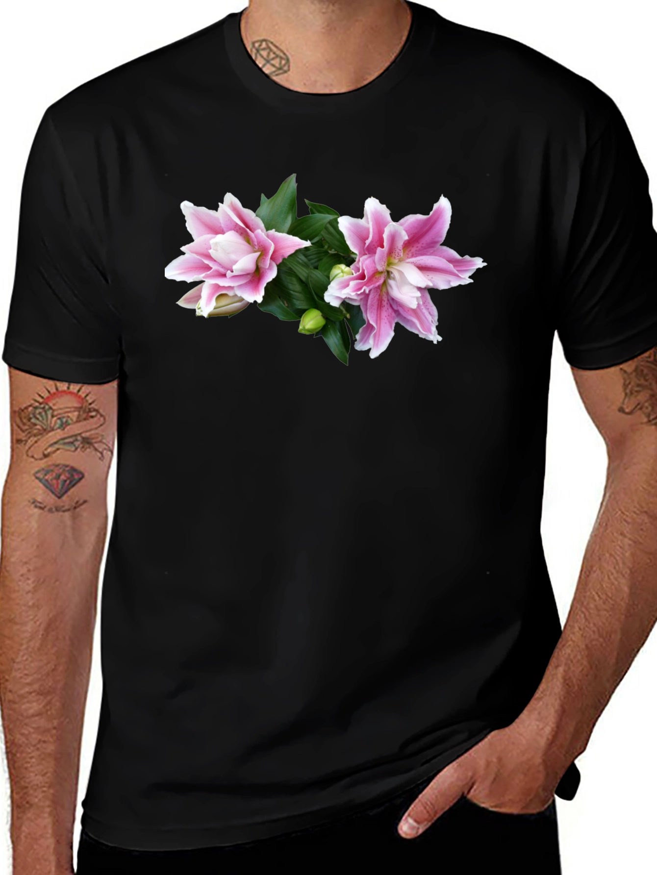 Variant 23 of Floral Print Black T-Shirt - Stylish Men's Casual Wear