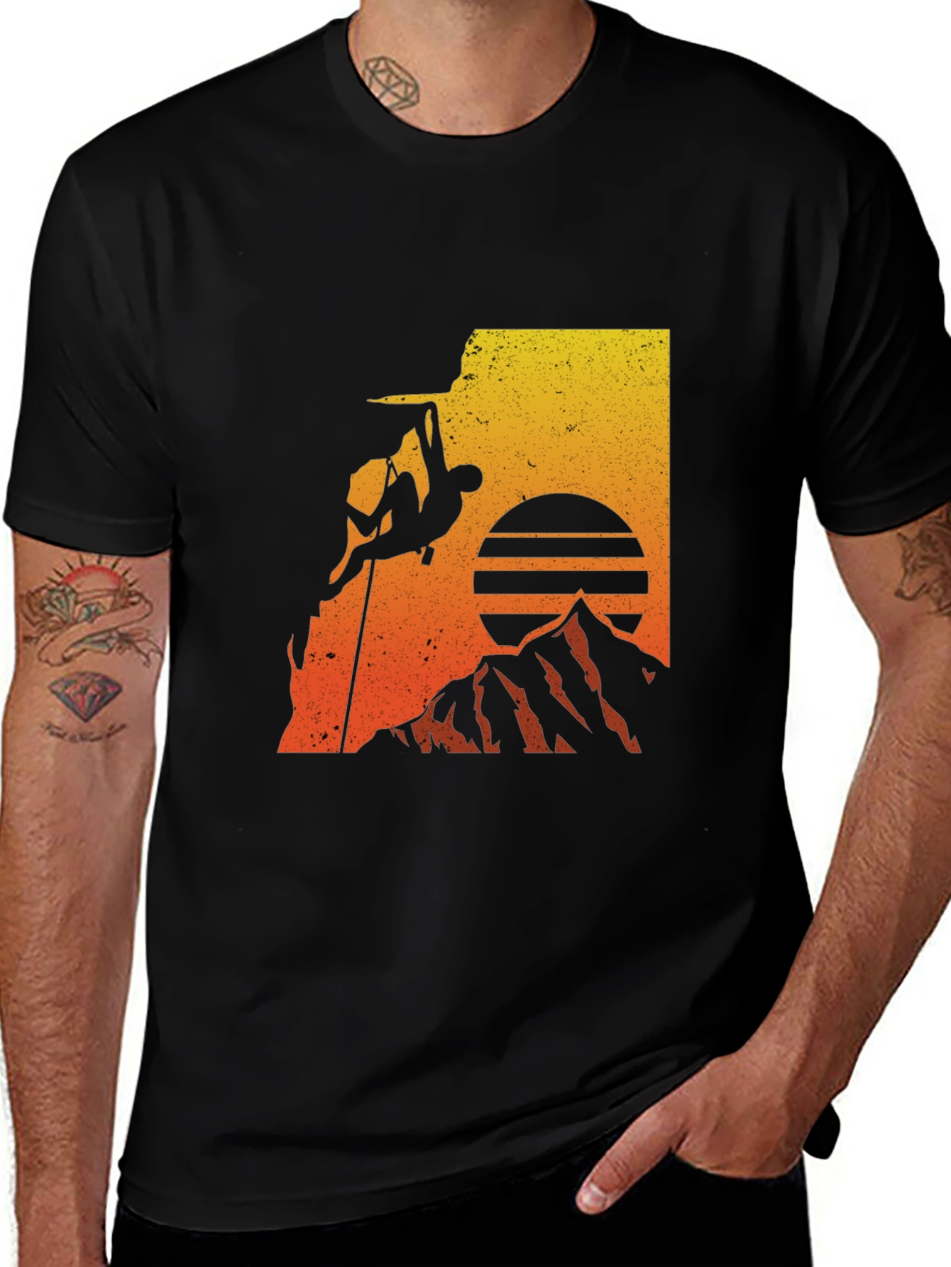 Variant 17 of Climbing Silhouette Graphic T-Shirt - Mountain Sunset Design