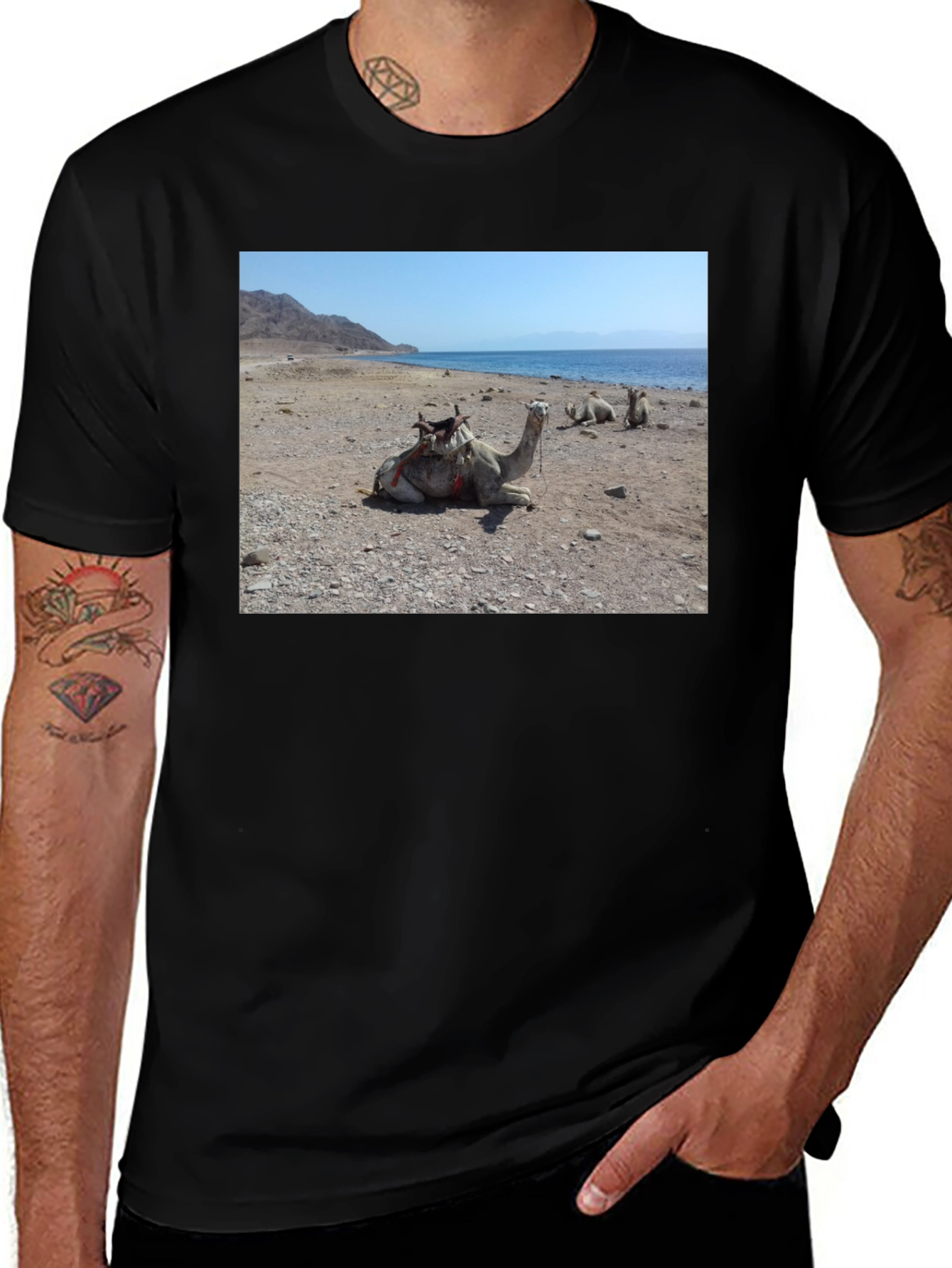 Variant 5 of Camel Beach Scene Black T-Shirt