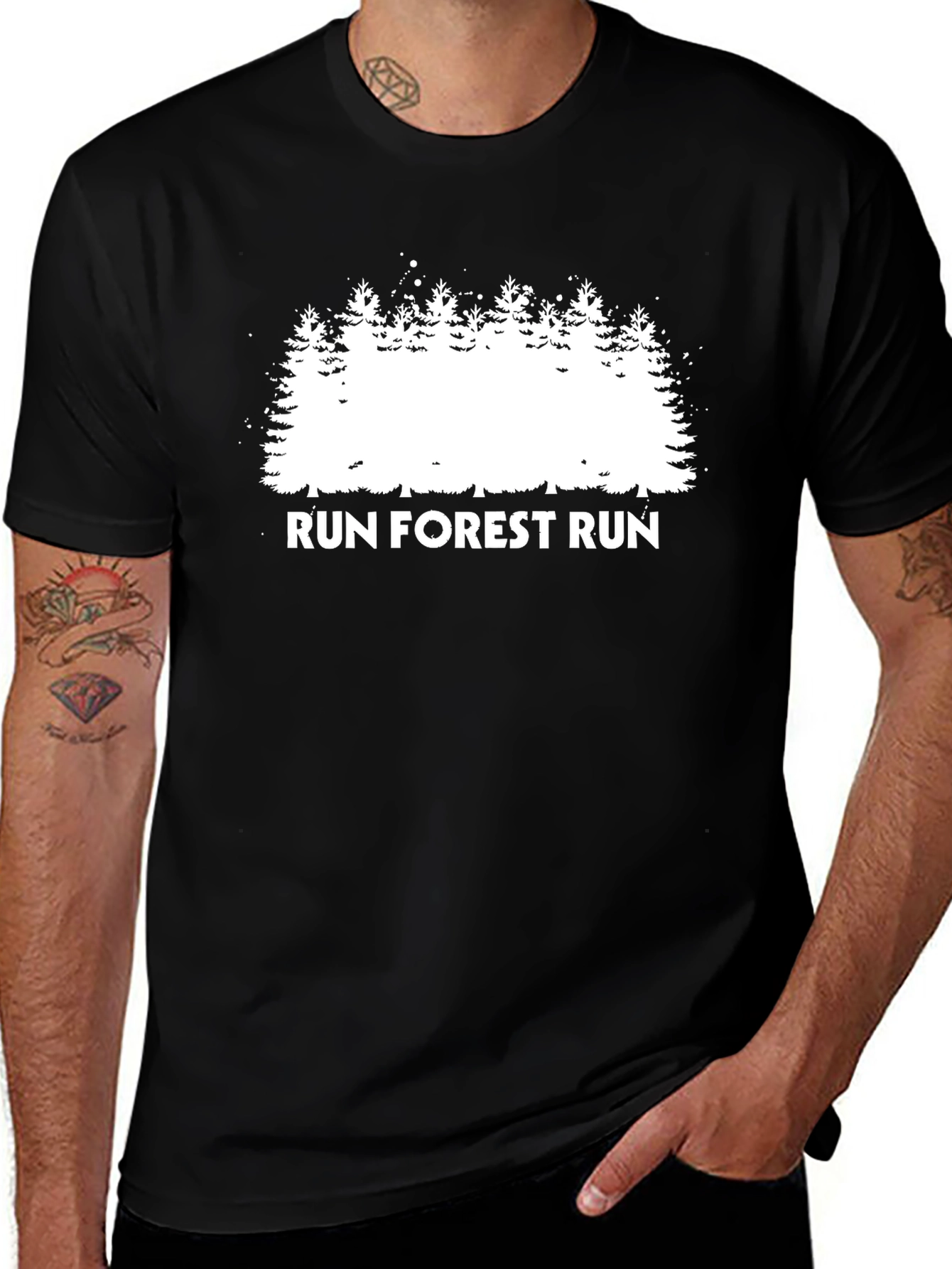 Variant 6 of Run Forest Run Graphic Tee - Black Cotton T-Shirt