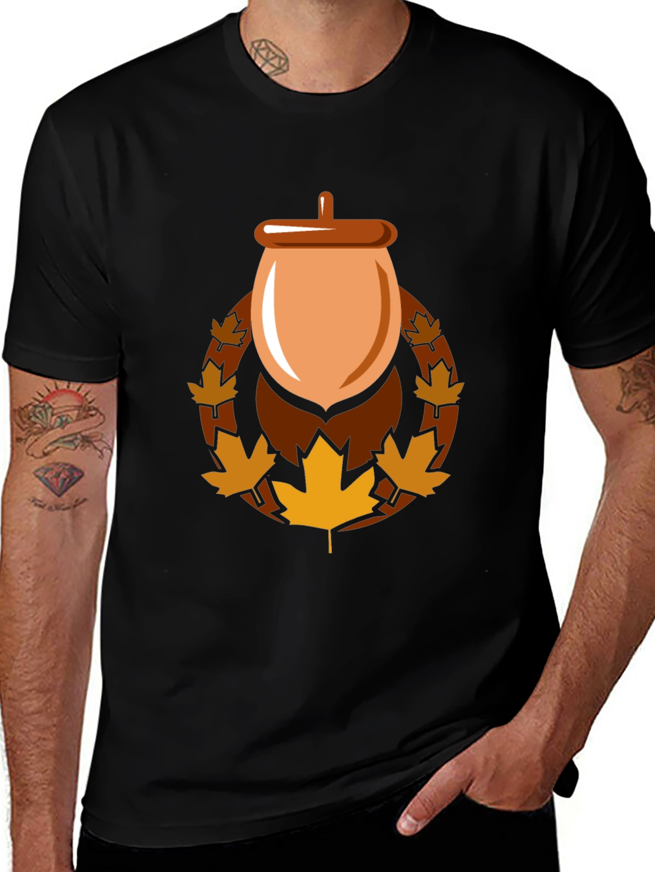 Variant 25 of Acorn & Maple Leaf Black Graphic Tee