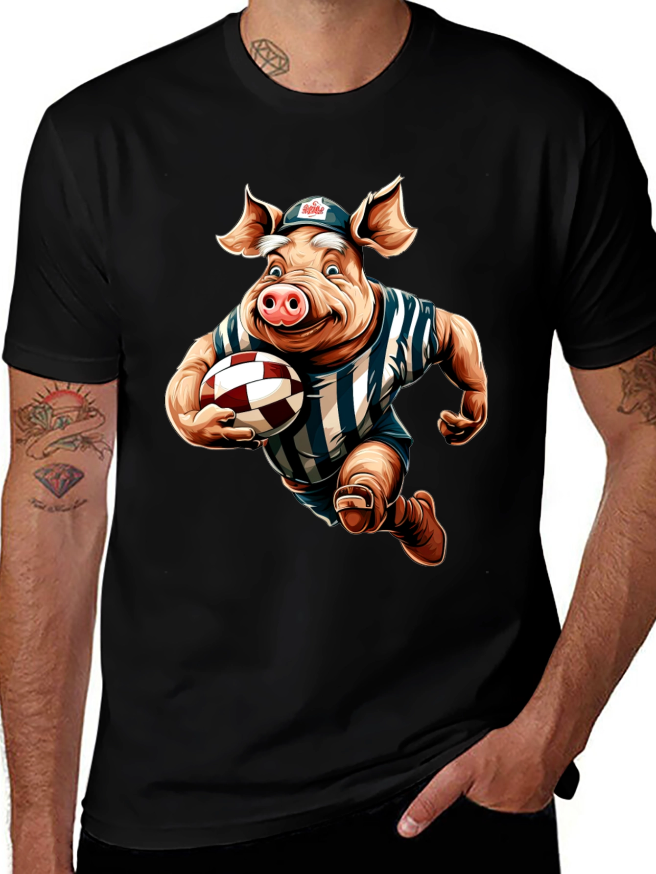 Variant 7 of Pig Rugby Player Graphic Tee - Sports Humor Shirt